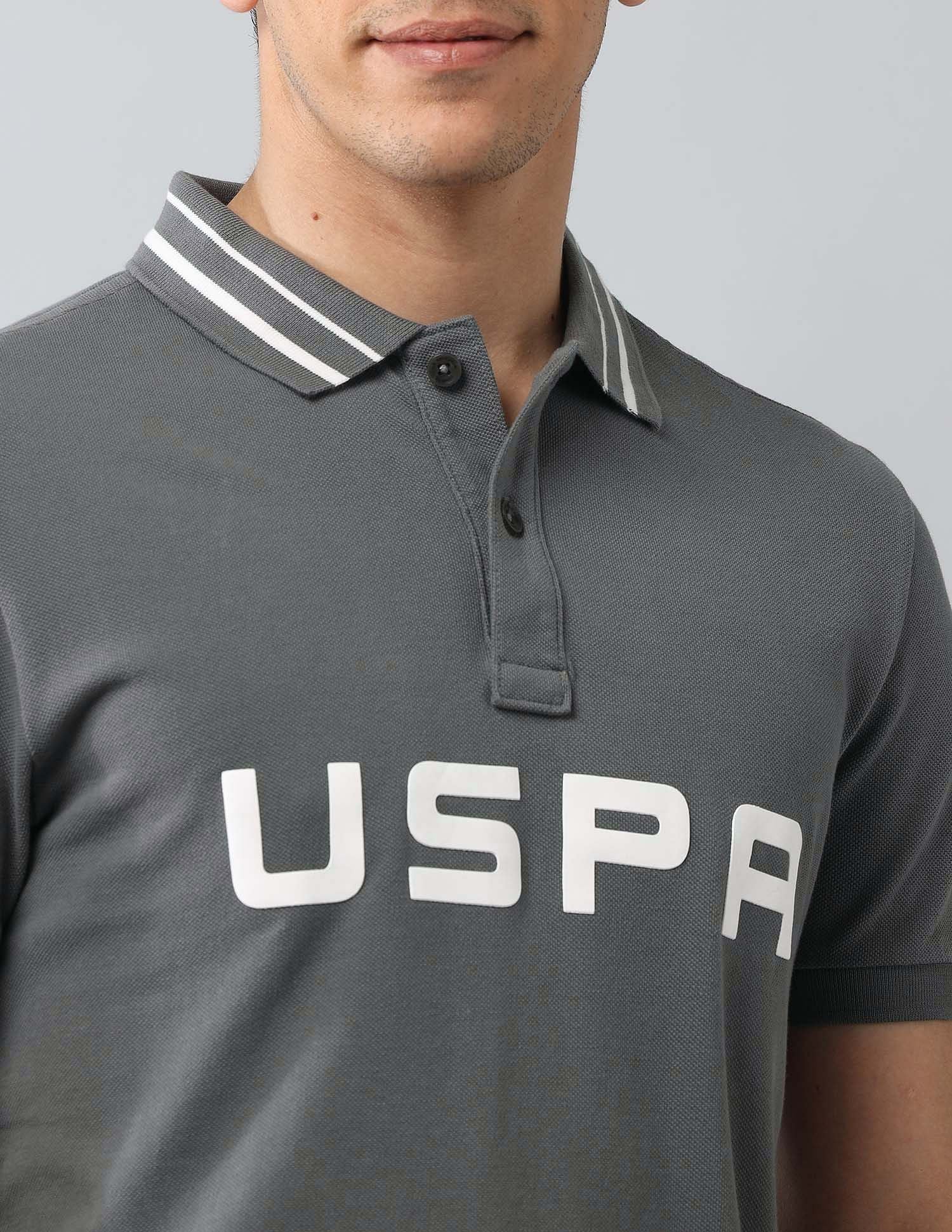 Muscle Fit Brand Printed Polo Shirt Dark Grey - U.S. Polo Assn. India | Large