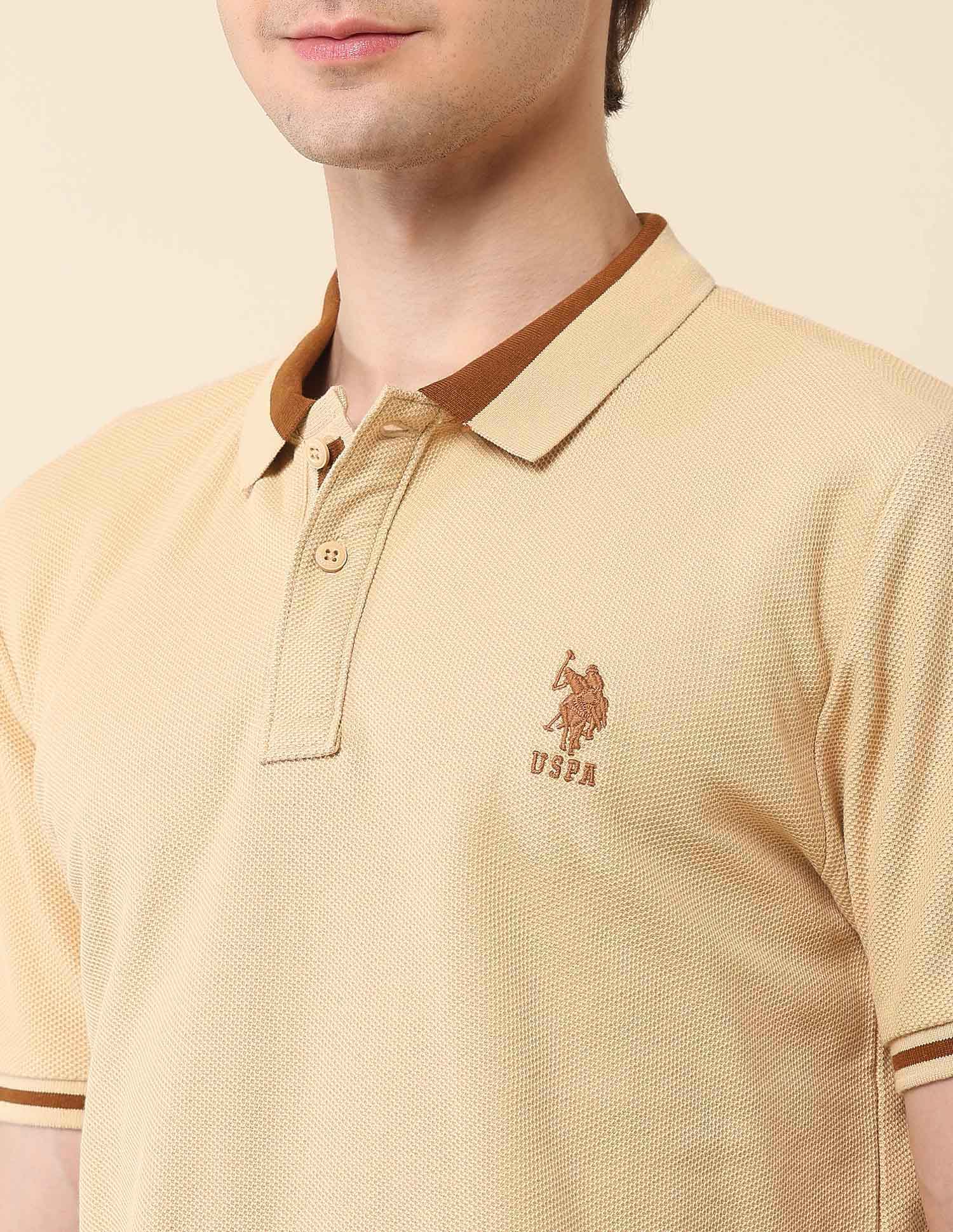 Textured Classic Polo Shirt Light Brown - U.S. Polo Assn. India | Large