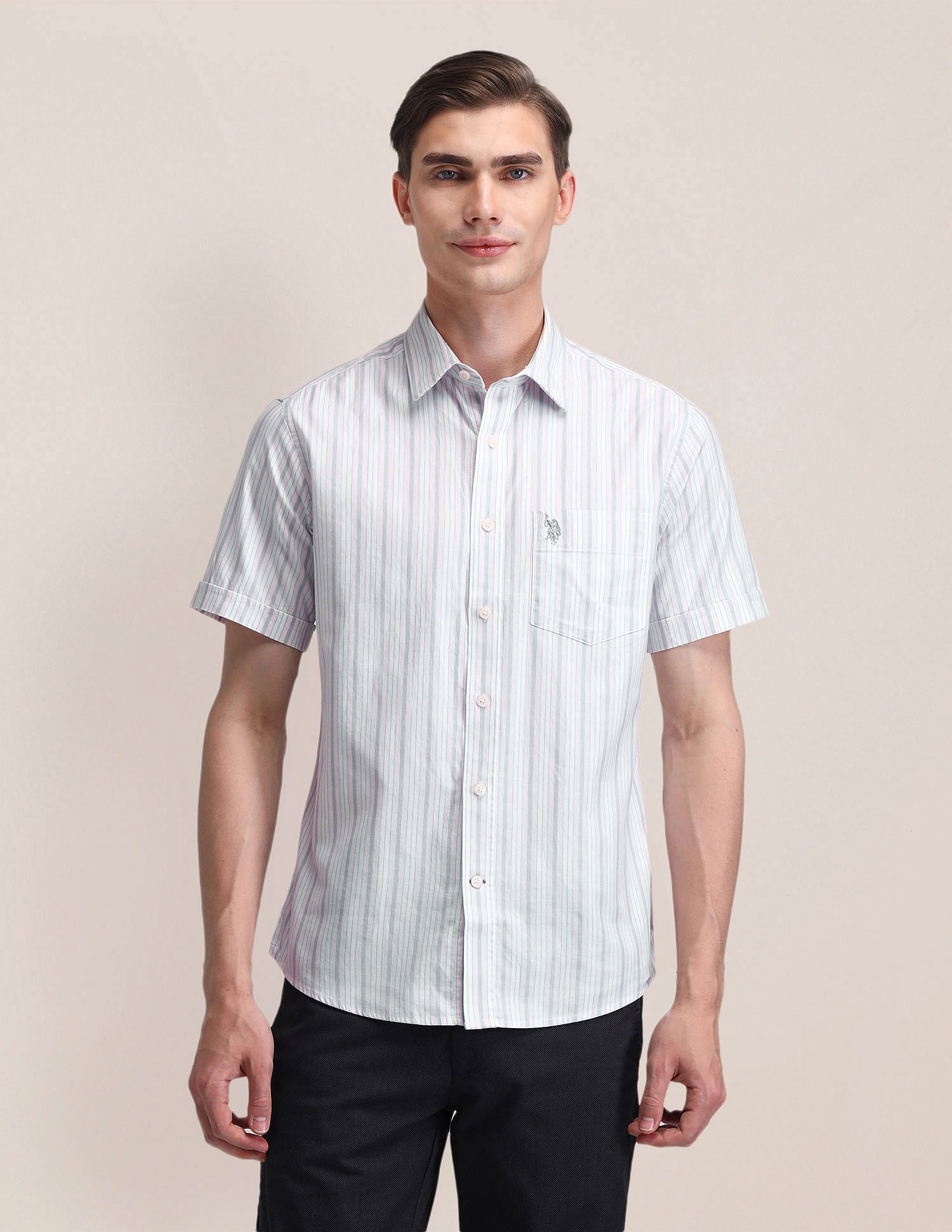 Vertical Striped Pure Cotton Shirt Pink - U.S. Polo Assn. India | Large