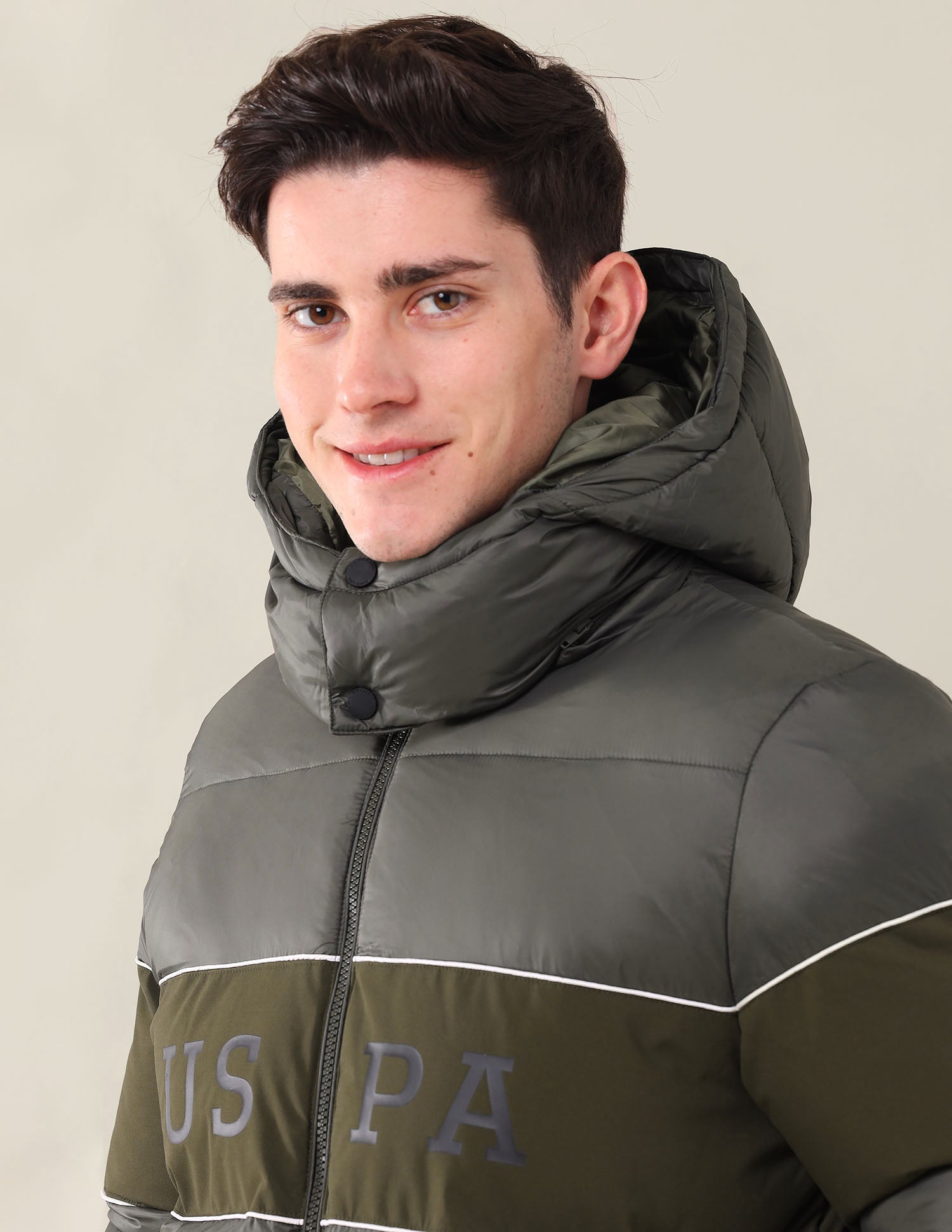 Colourblocked Regular Fit Puffer Jacket Brown - U.S. Polo Assn. India | Large