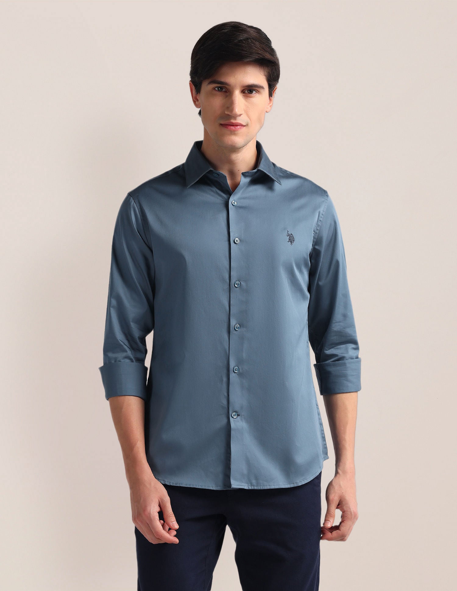 Tailored Fit Pure Cotton Shirt Teal - U.S. Polo Assn. India | Large