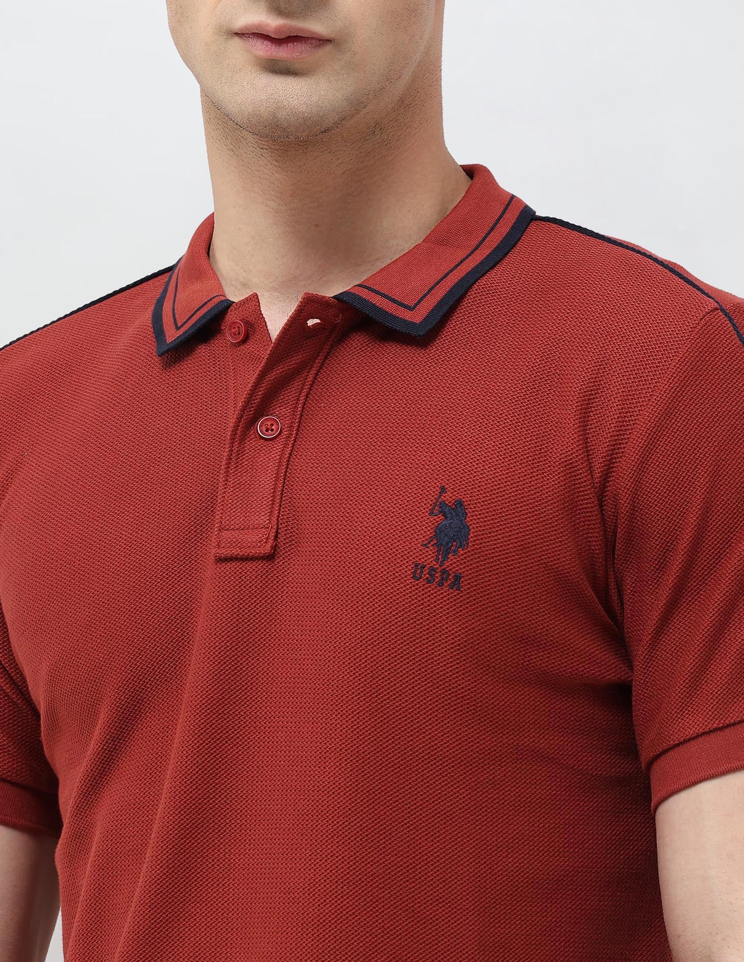 Textured Slim Fit Polo Shirt Red - U.S. Polo Assn. India | Large