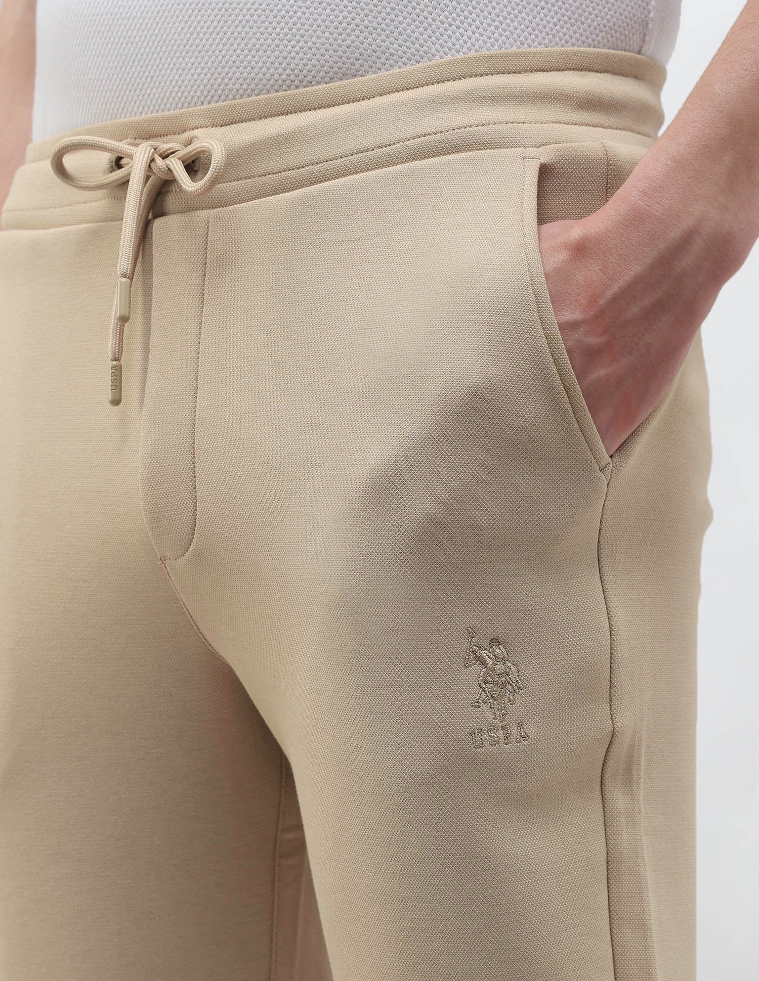 Mid Rise Solid Track Pants Light Brown - U.S. Polo Assn. India | Large