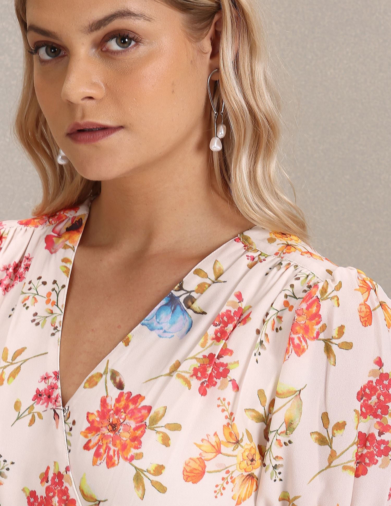 V-Neck Floral Print Fit And Flare Dress White and Pink - U.S. POLO ASSN. | Large