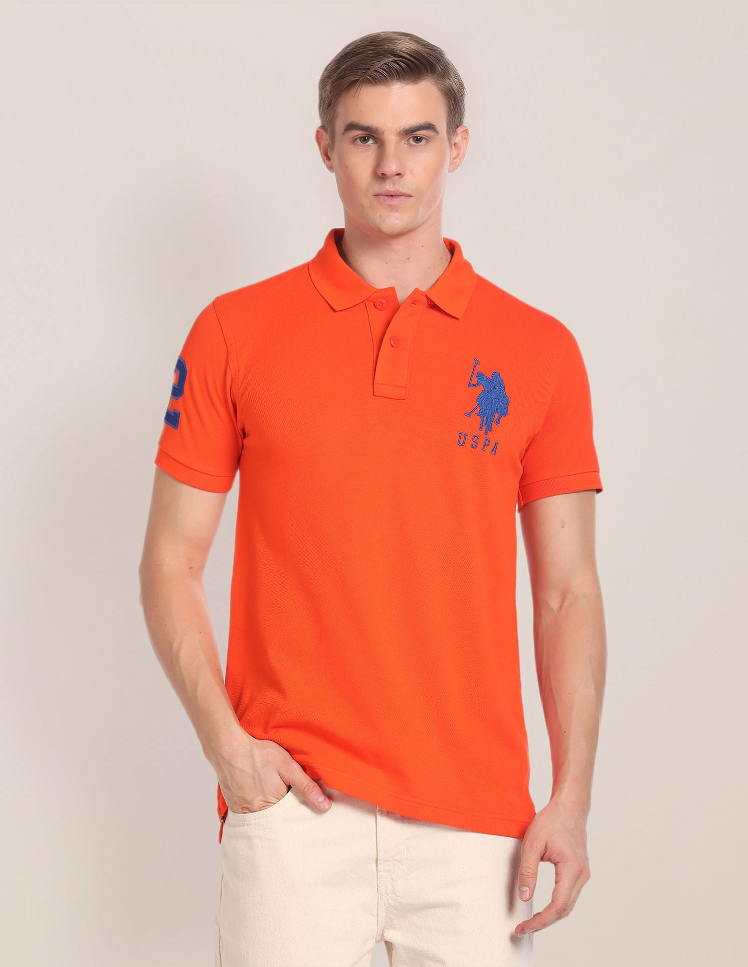 Solid Cotton Polo Shirt Orange - U.S. Polo Assn. India | Large