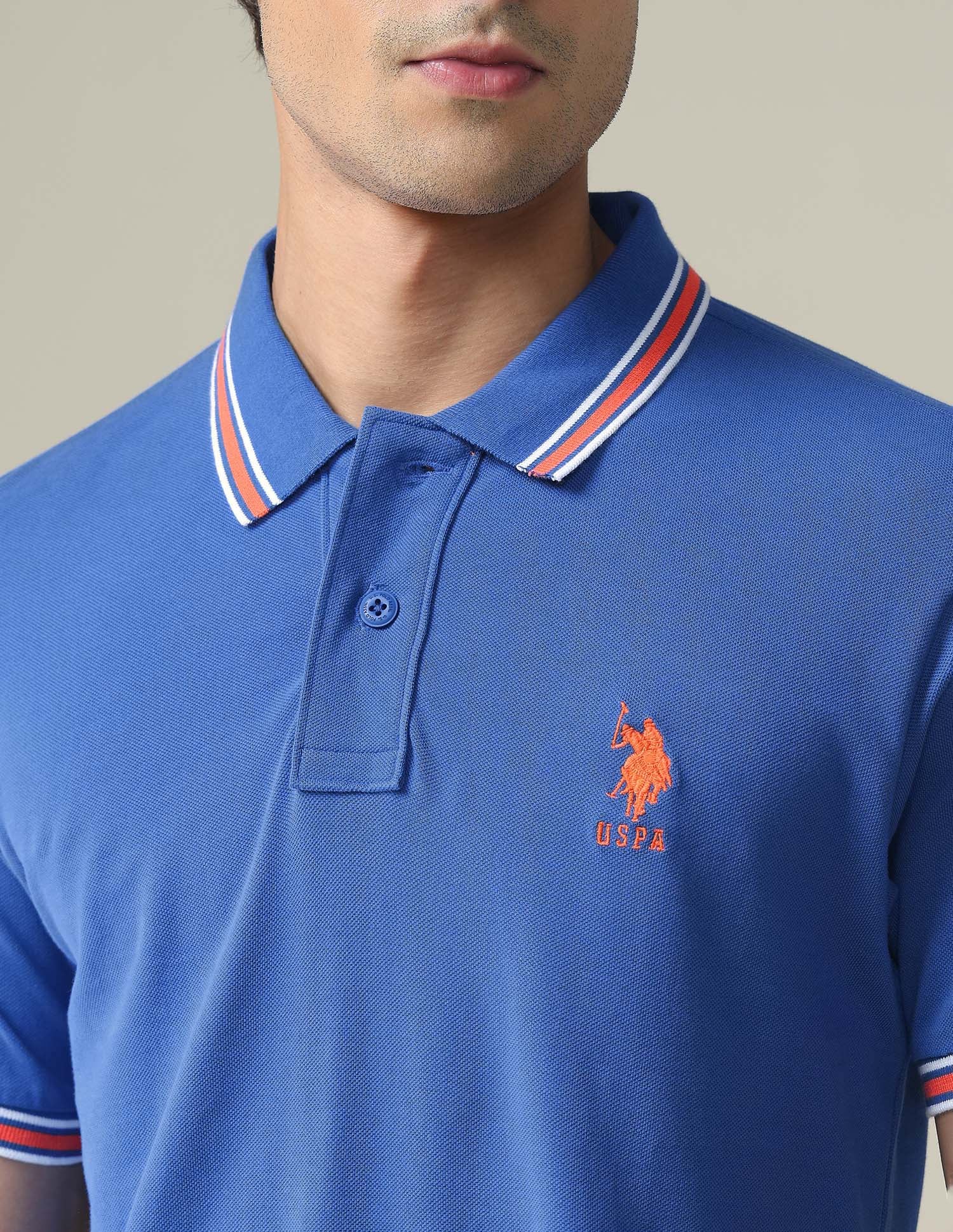 Tipped Collar Slim Fit Polo Shirt Blue - U.S. Polo Assn. India | Large
