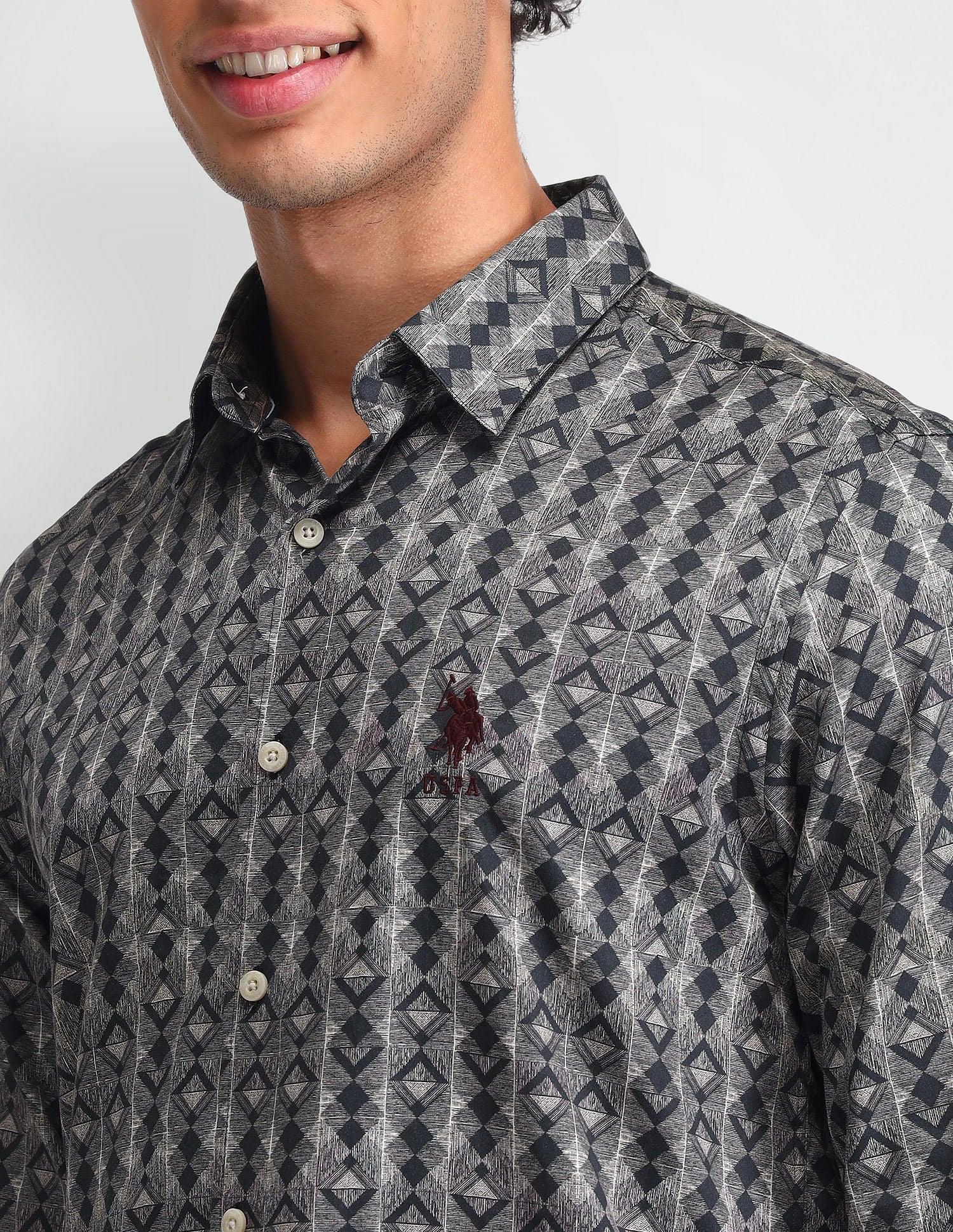 Geometric Printed Regular Fit Shirt Brown - U.S. Polo Assn. India | Large