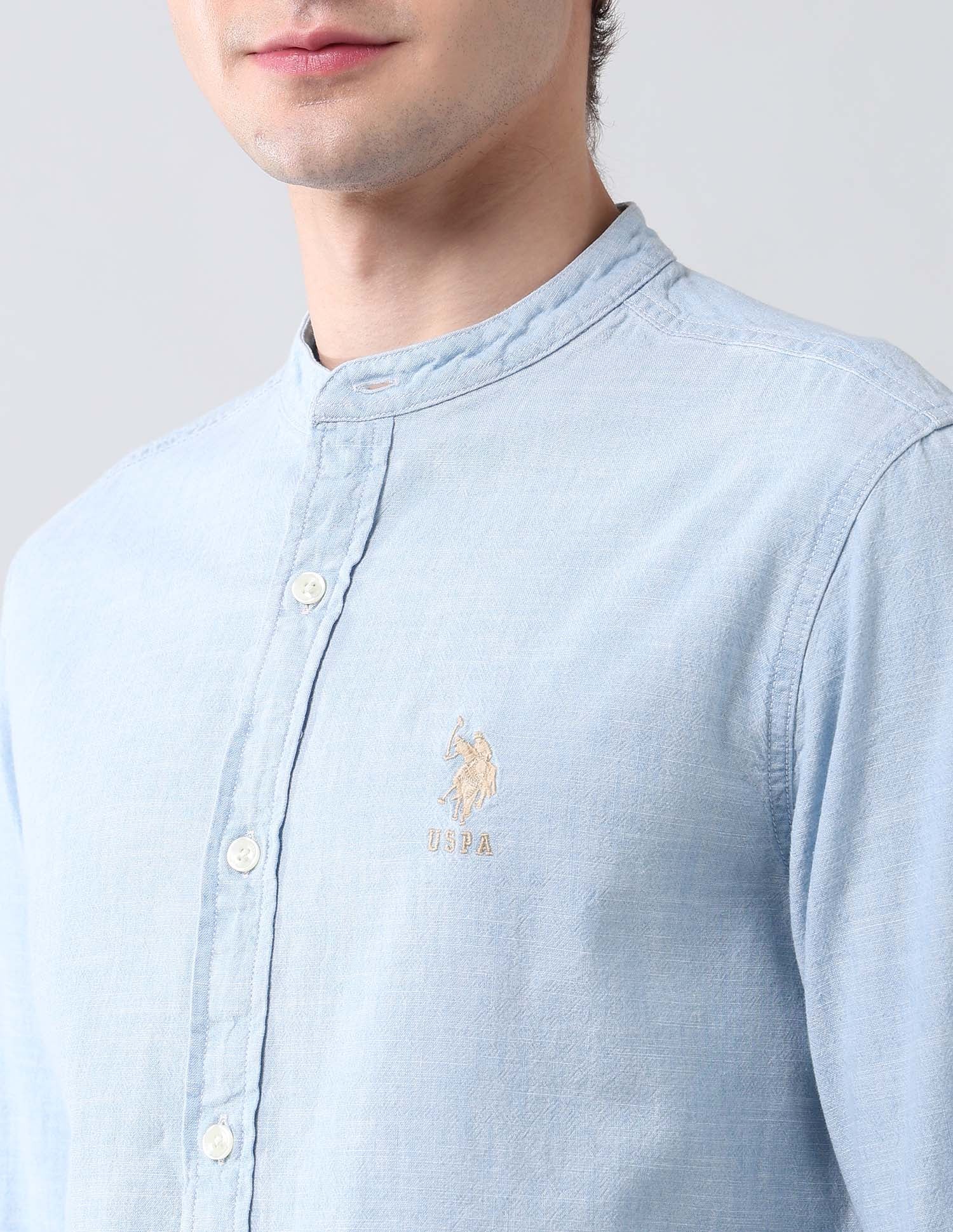 Solid Poplin Regular Fit Shirt Indigo - U.S. Polo Assn. India | Large