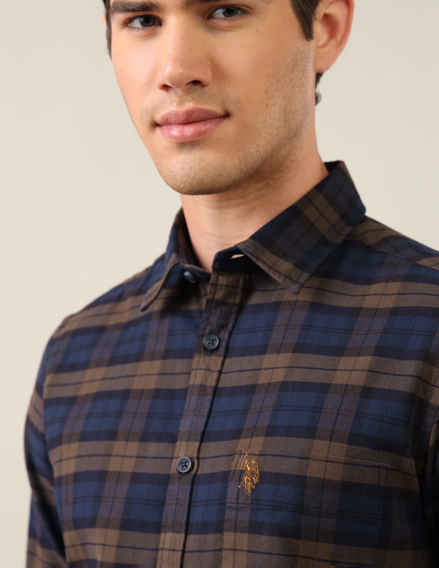 Twill Plaid Checked Shirt Brown - U.S. Polo Assn. India | Large