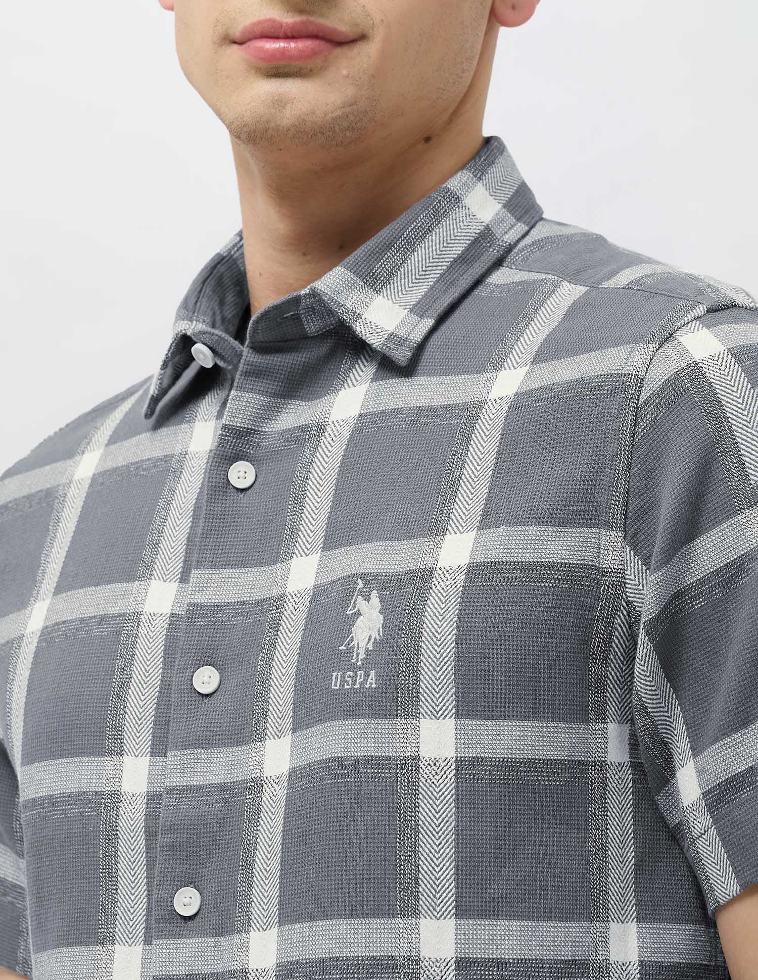 Textured With Grid Checked Dobby Shirt Grey - U.S. POLO ASSN. | Large