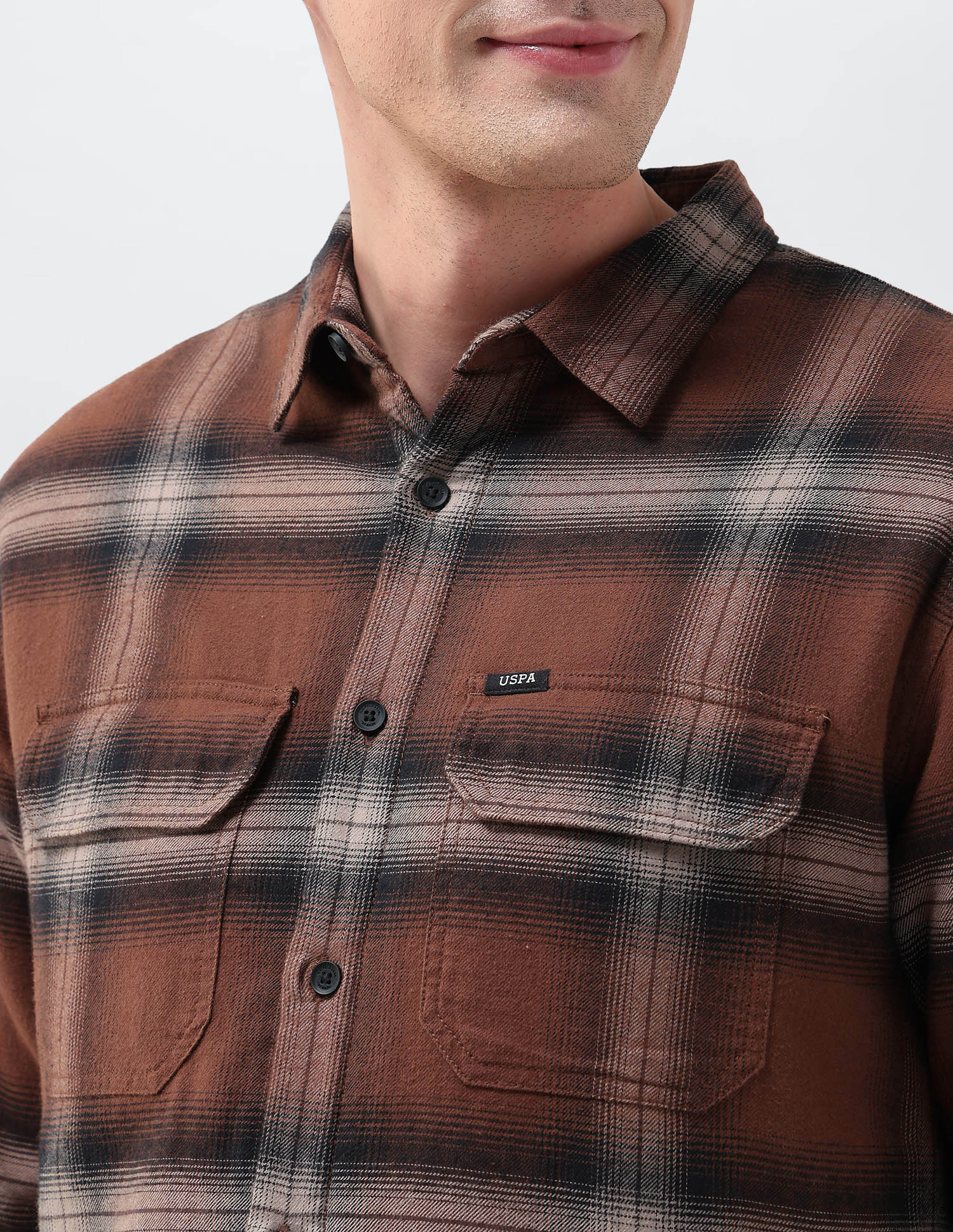 Tartan Checked Loose Fit Shirt Brown - U.S. Polo Assn. India | Large