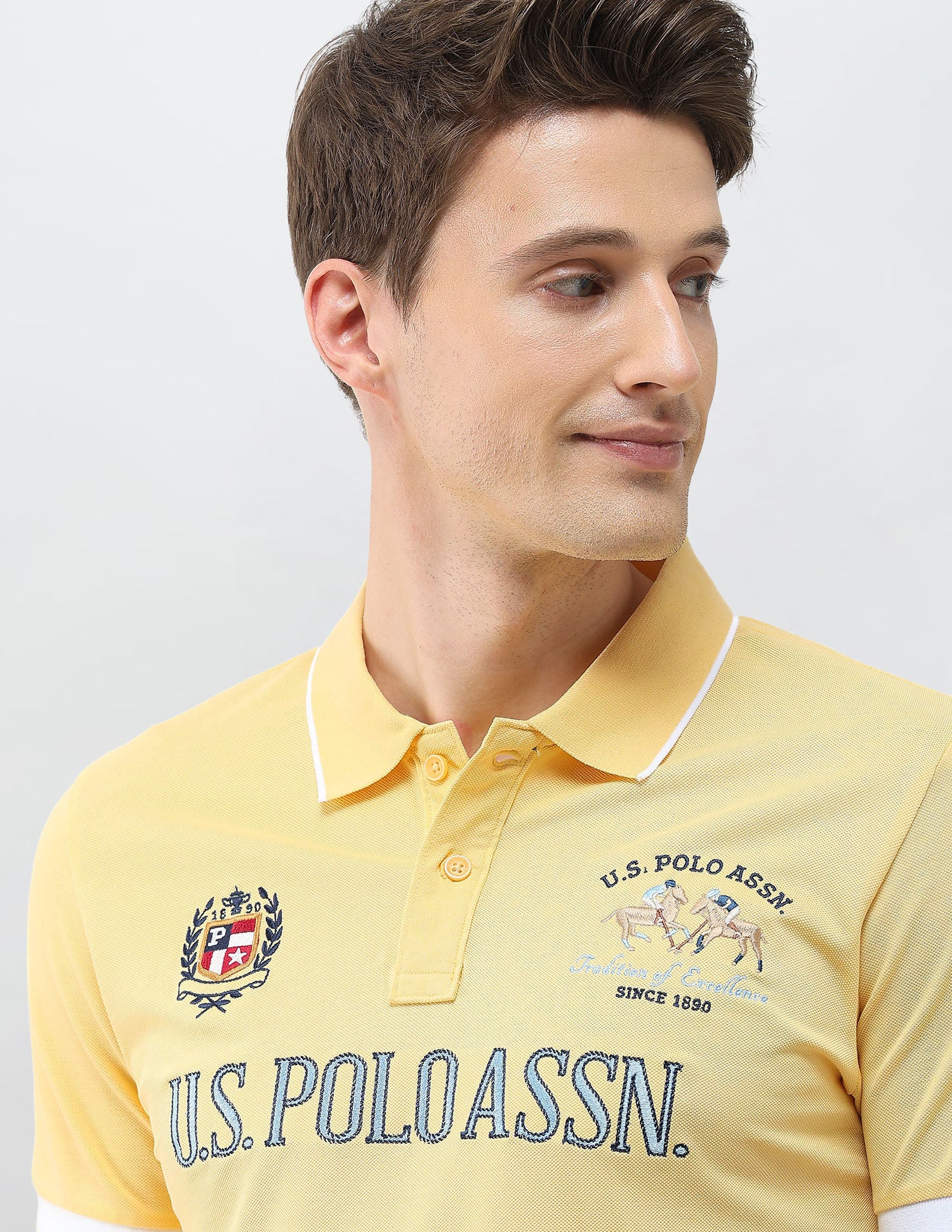 Numeric Brand Embroidered Slim Fit Polo Shirt Yellow - U.S. Polo Assn. India | Large