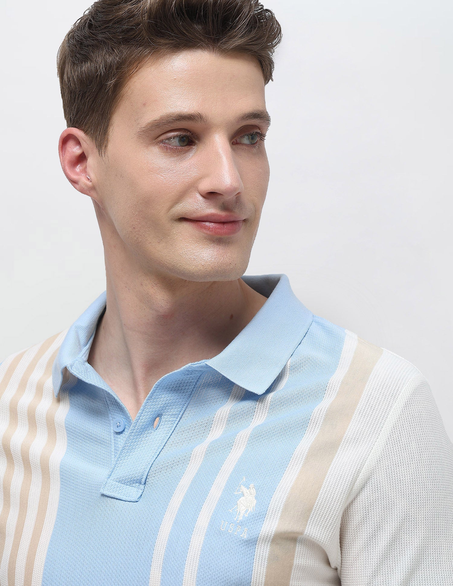 Self Design Vertical Striped Slim Fit Polo Shirt Light Blue - U.S. Polo Assn. India | Large
