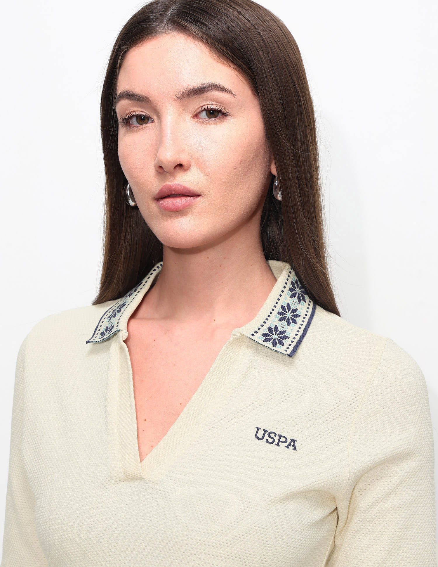 Jacquard Collar Textured Polo Shirt Dress Ecru - U.S. Polo Assn. India | Large