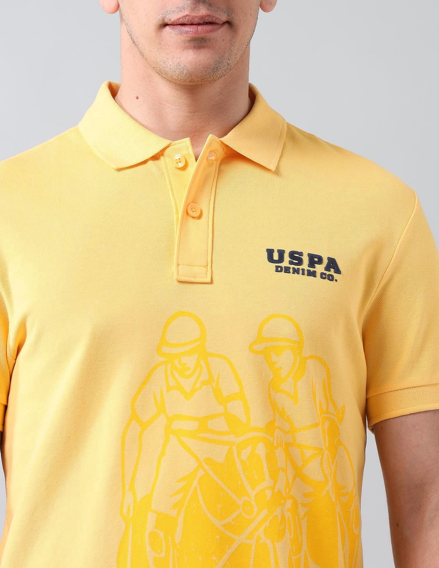 Muscle Fit Tonal Brand Printed Polo Shirt Yellow - U.S. Polo Assn. India | Large
