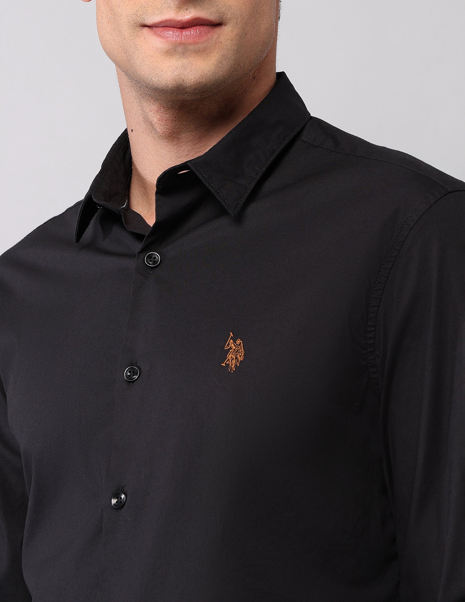Solid Regular Fit Poplin Shirt Black - U.S. Polo Assn. India | Large