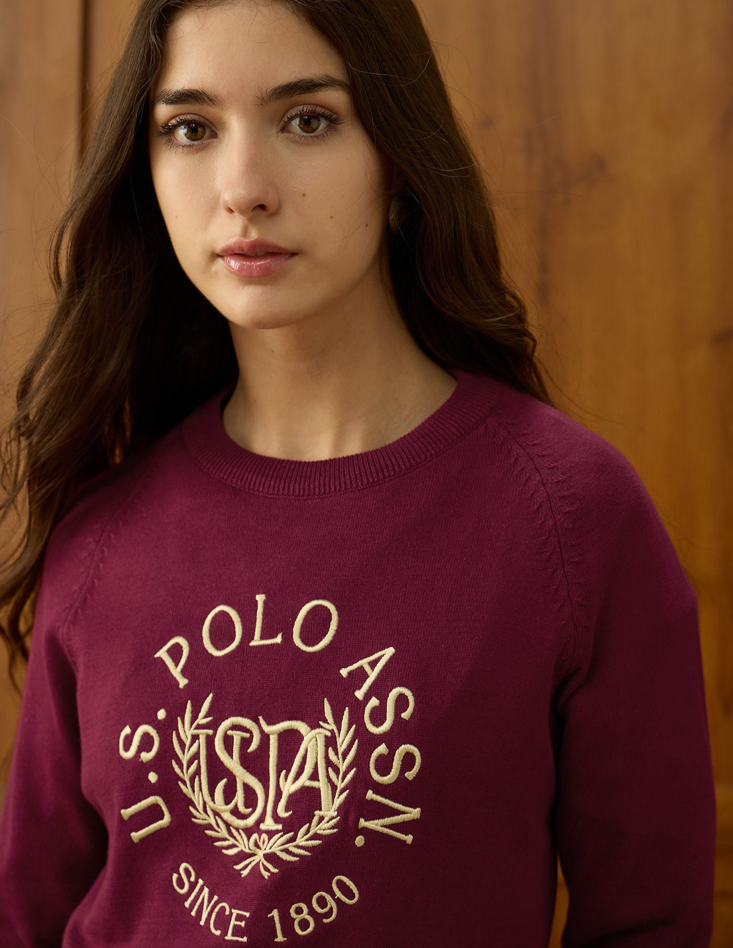 Brand Printed Raglan Fit Sweater Brown - U.S. POLO ASSN. | Large