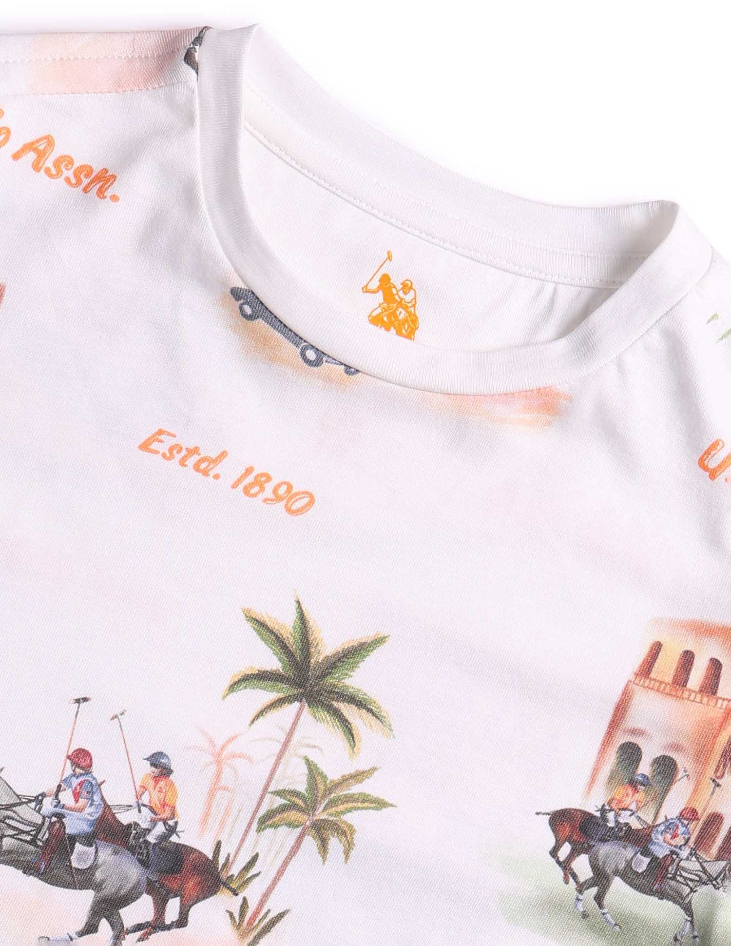 Boys Regular Fit All Over Printed T-Shirt White - U.S. POLO ASSN. | Large