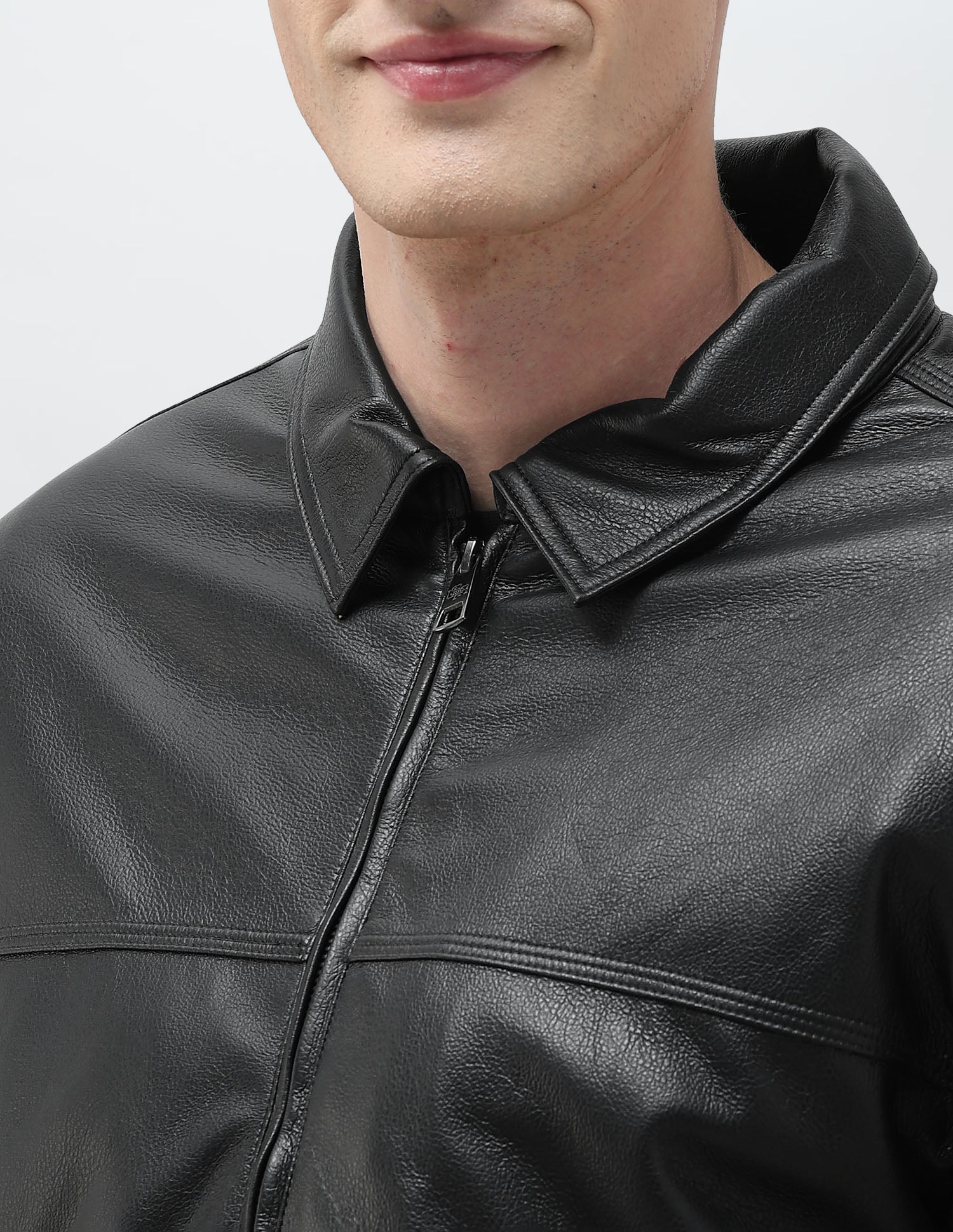 Regular Fit Solid Leather Jacket Black - U.S. Polo Assn. India | Large