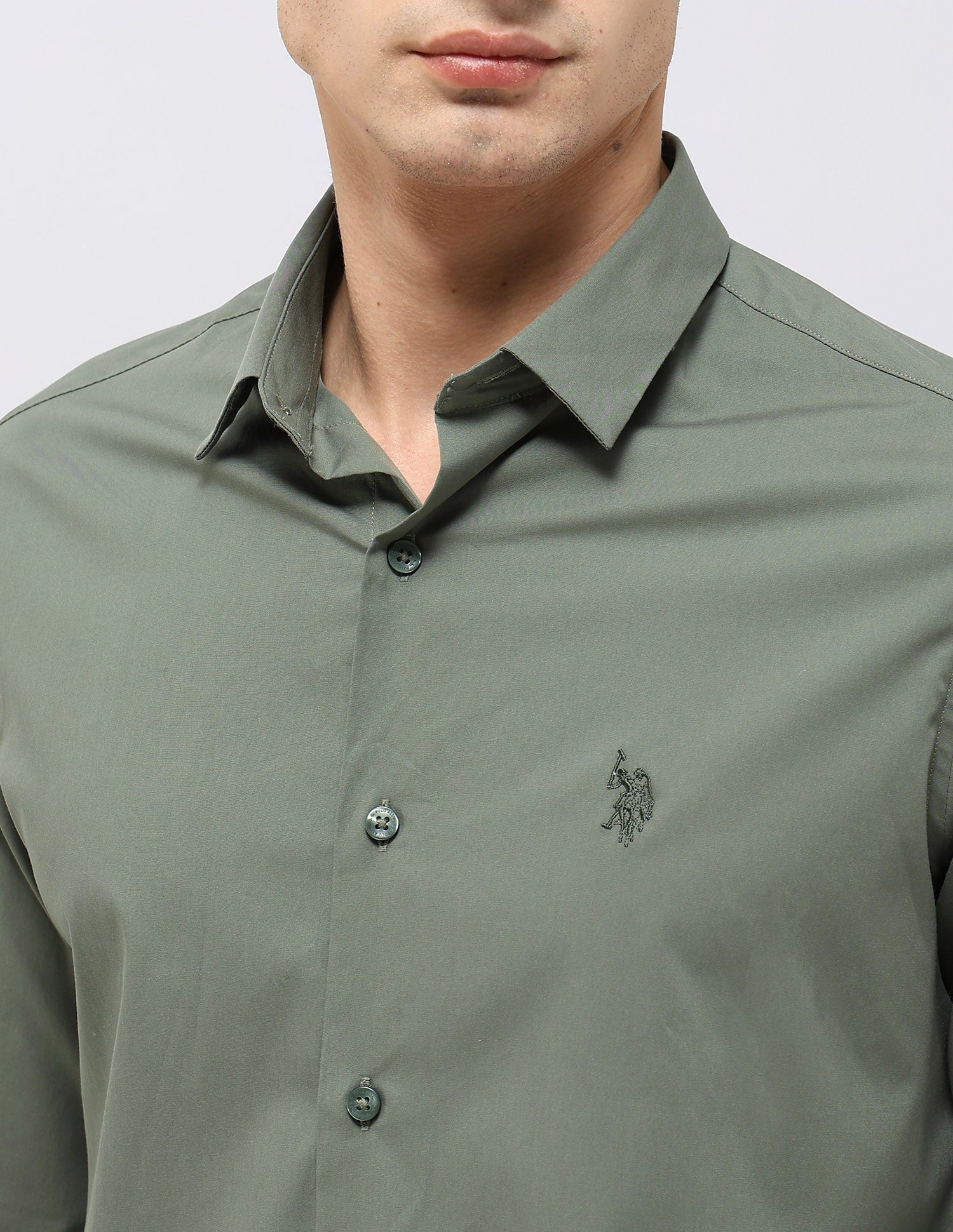 Poplin Tailored Fit Shirt Green - U.S. POLO ASSN. | Large