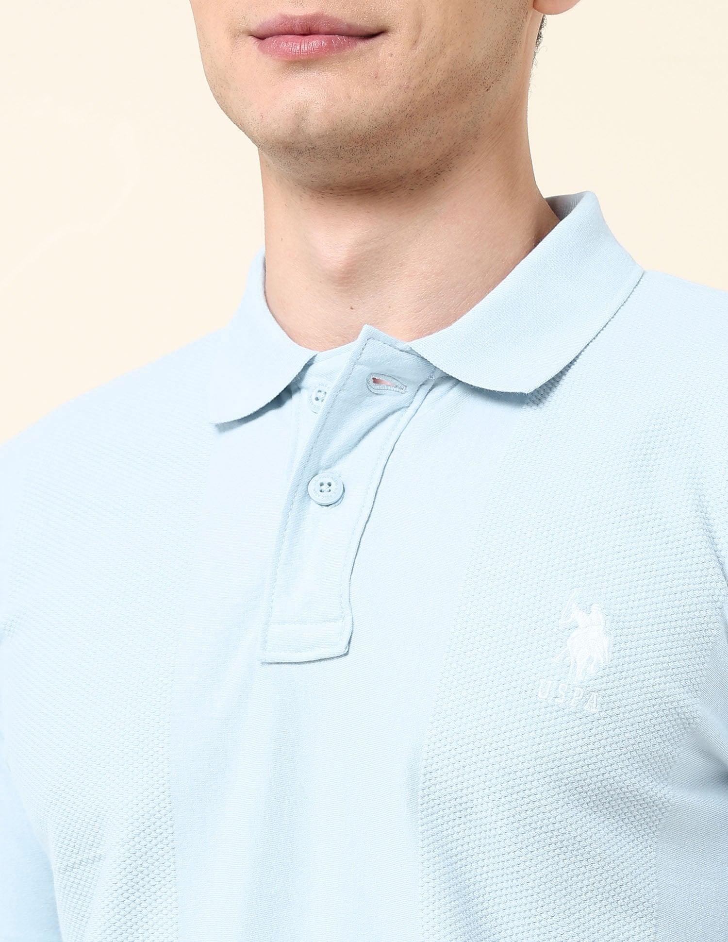 Textured Classic Polo Shirt Light Blue - U.S. Polo Assn. India | Large