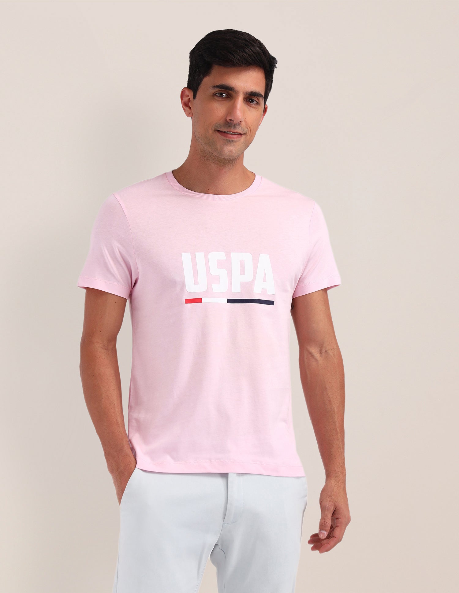 Brand Printed Cotton T-Shirt Pink - U.S. Polo Assn. India | Large