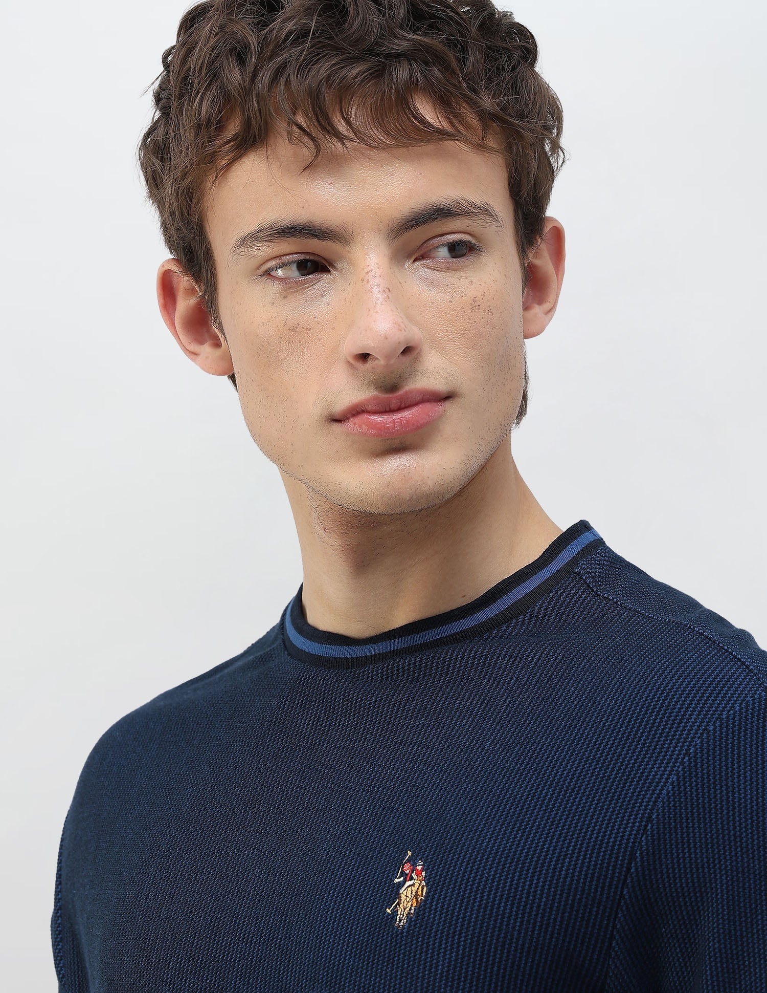 Textured Slim Fit T-Shirt Navy - U.S. Polo Assn. India | Large