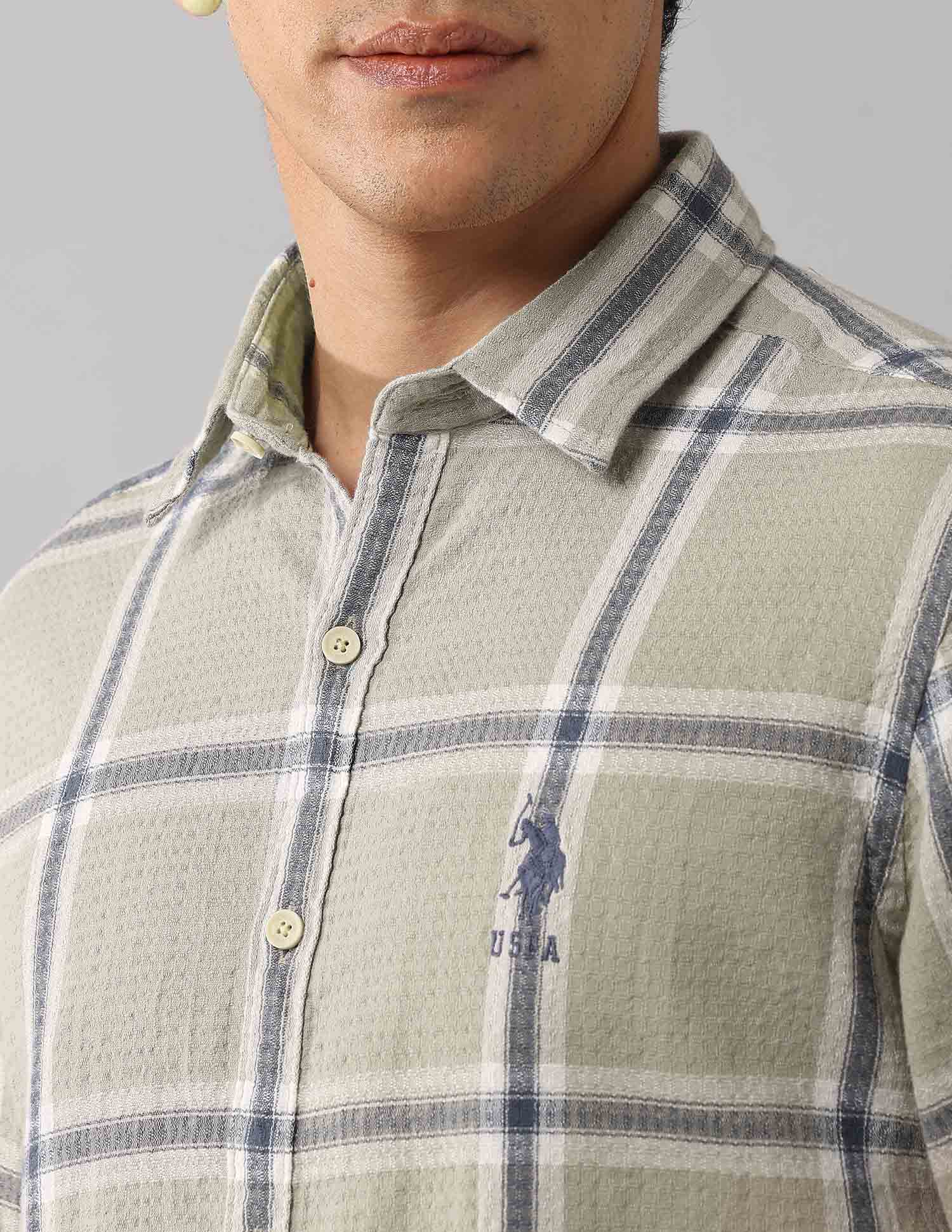 Grid Tattersall Checked Regular Fit Shirt Olive - U.S. Polo Assn. India | Large