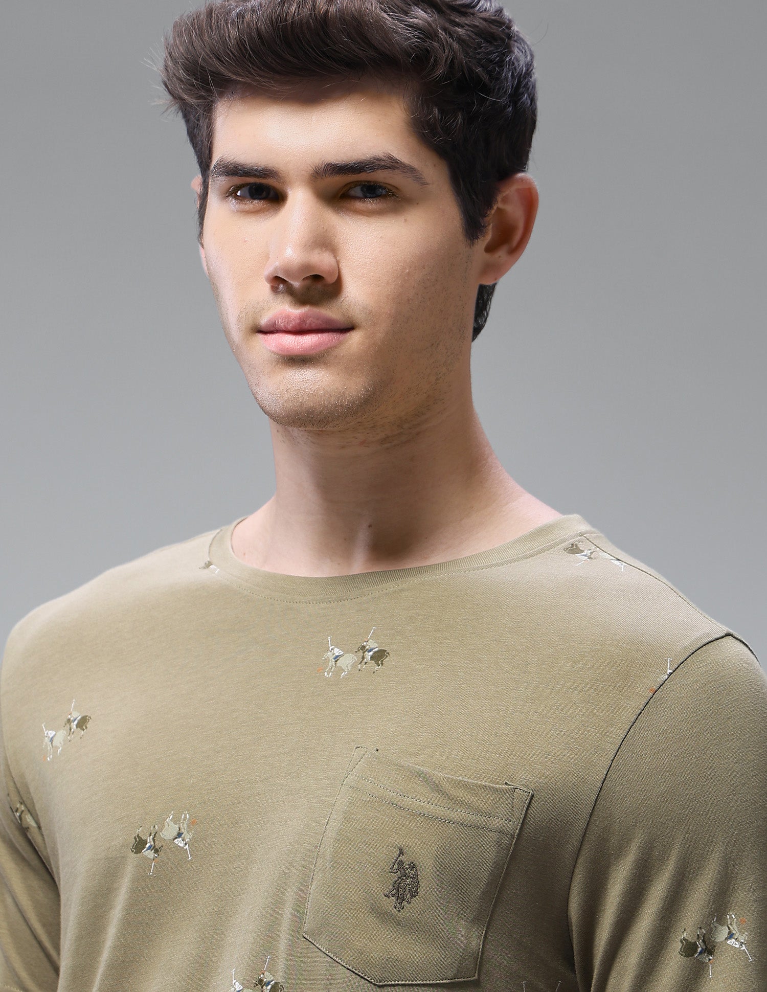 Graphic Brand Printed Regular Fit Loungewear T-Shirt Martin Olive - U.S. Polo Assn. India | Large
