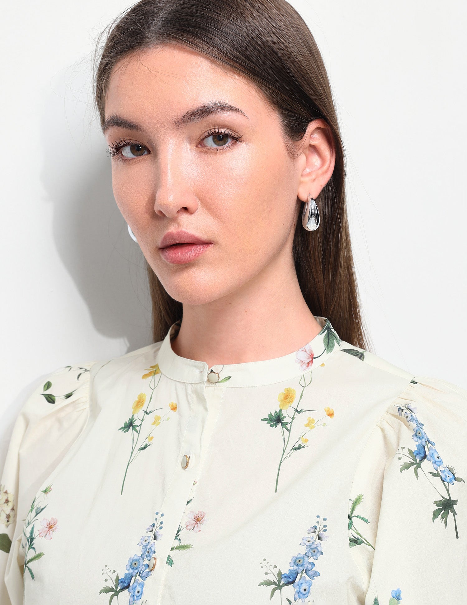Floral Printed Band Collar Shirt Off White - U.S. Polo Assn. India | Large