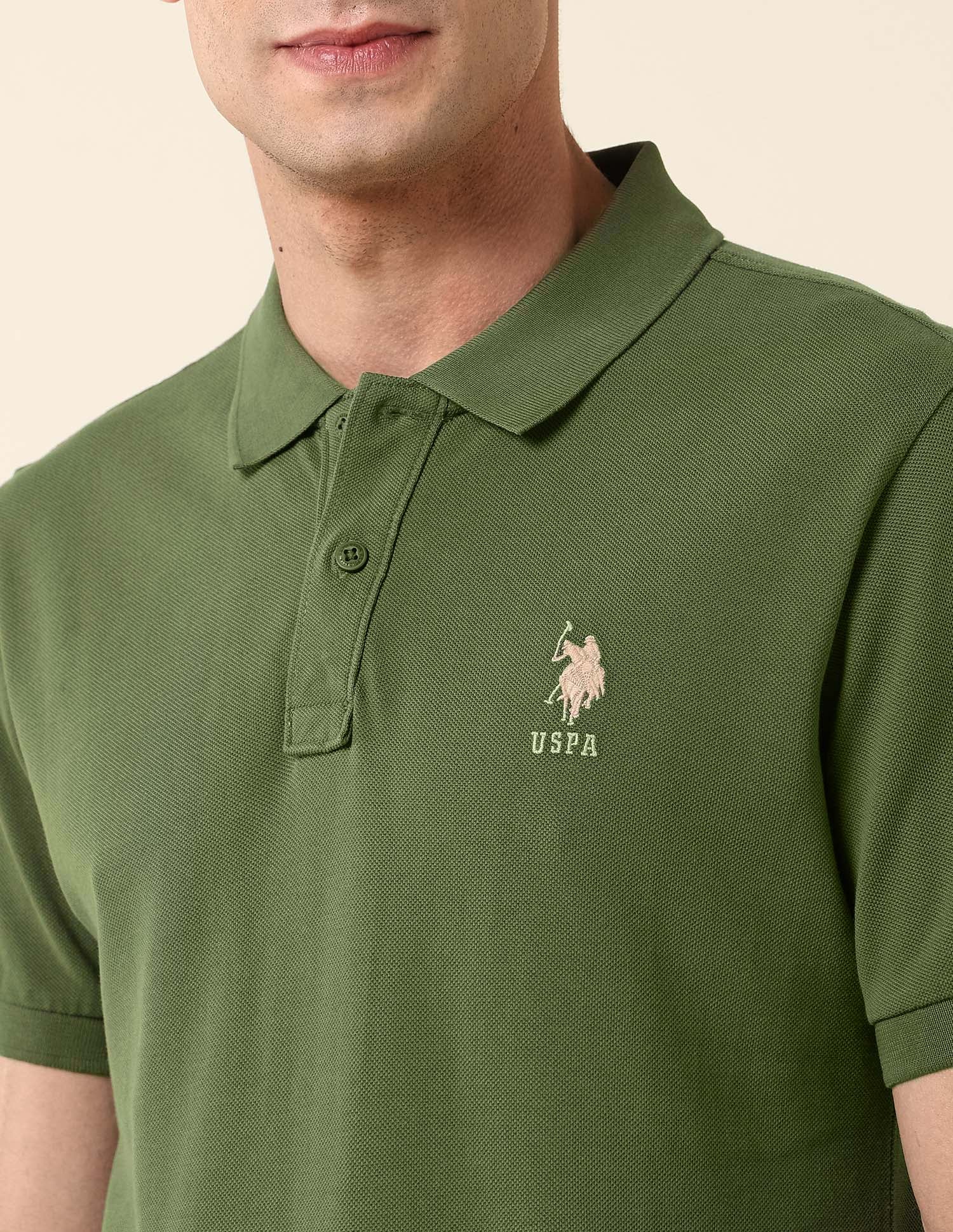 Slim Fit Pure Cotton Polo Shirt Olive - U.S. Polo Assn. India | Large