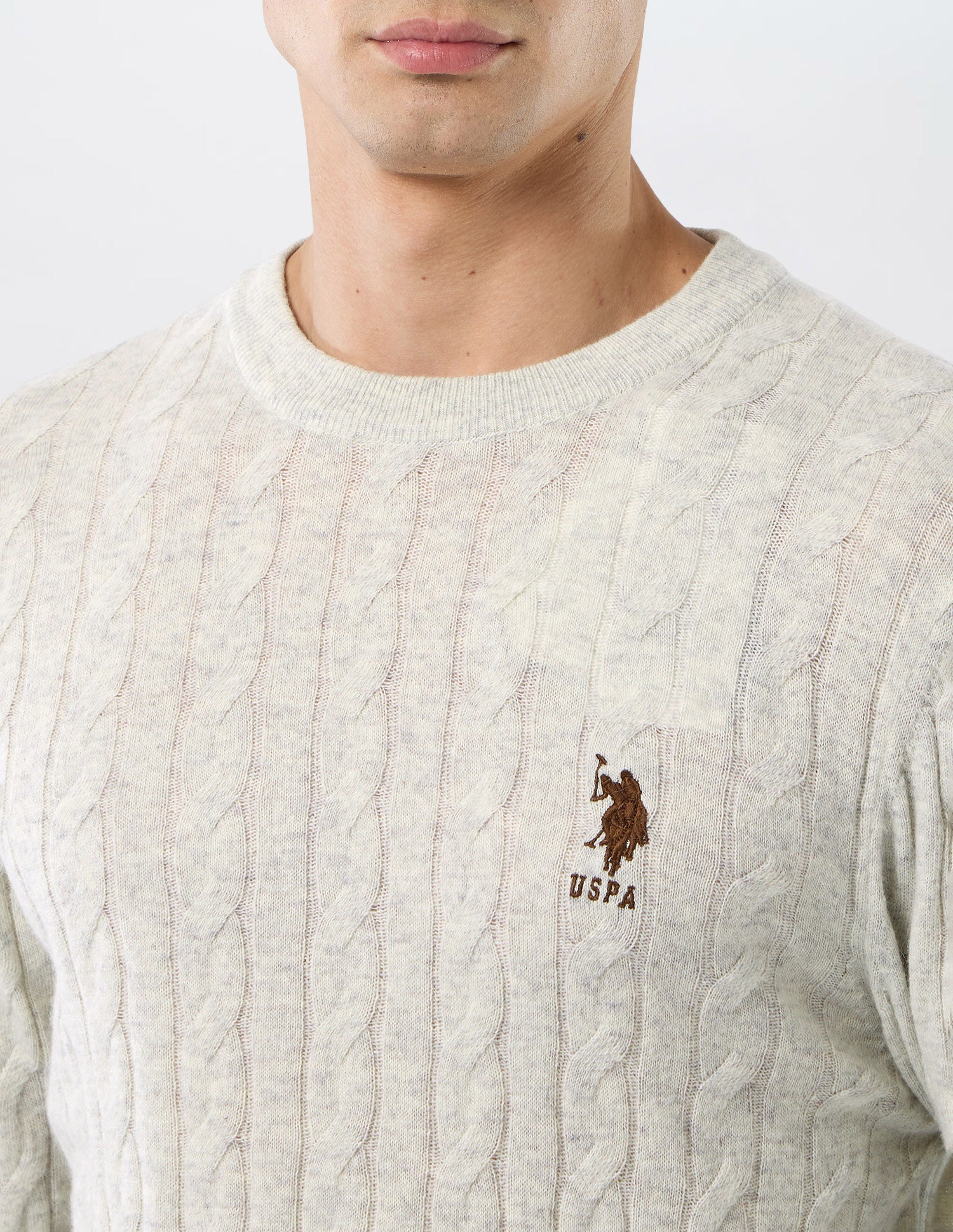 Patterned Cable Knit Regular Fit Sweater Off White - U.S. POLO ASSN. | Large