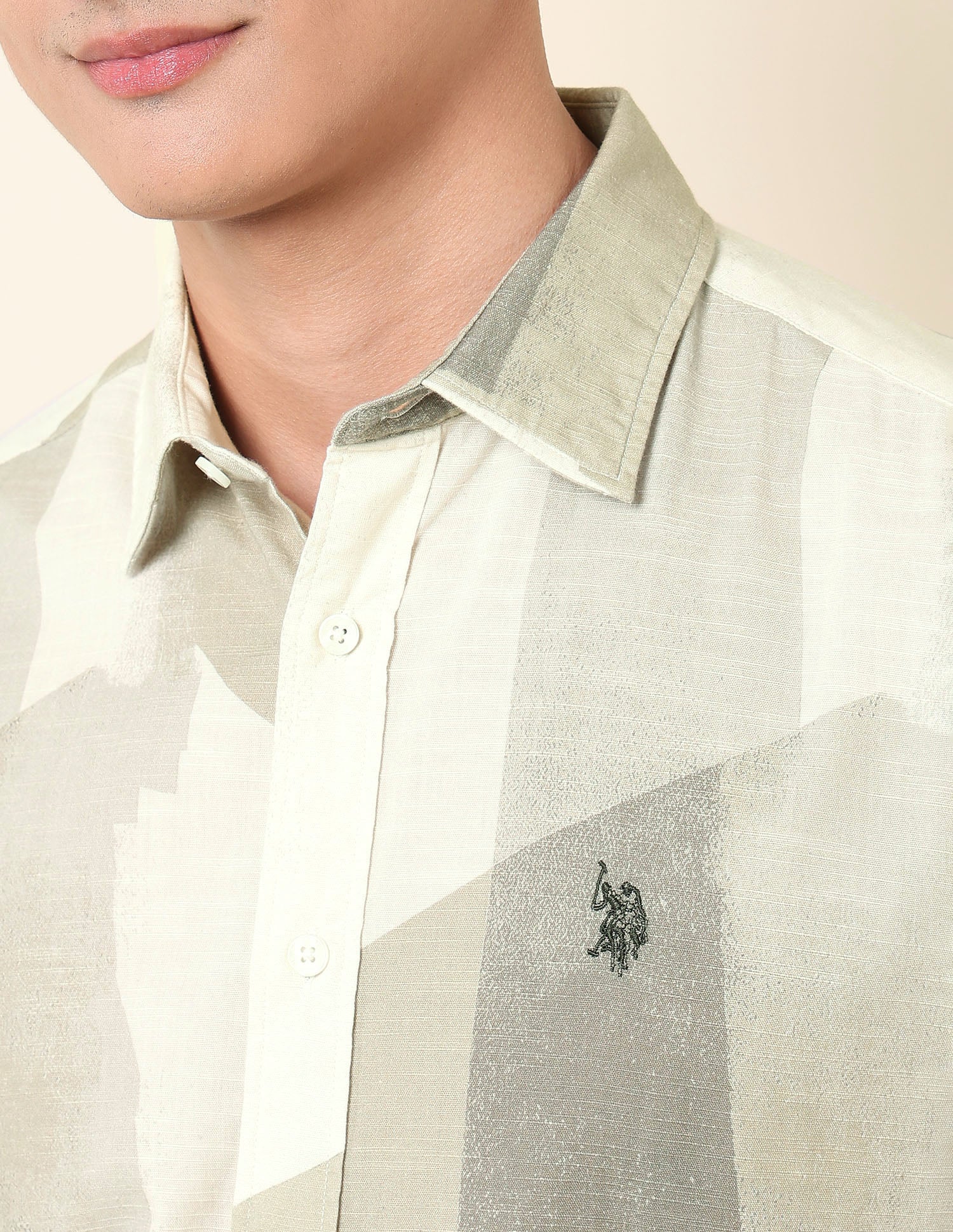 Abstract Printed Pure Cotton Shirt Olive - U.S. POLO ASSN. | Large