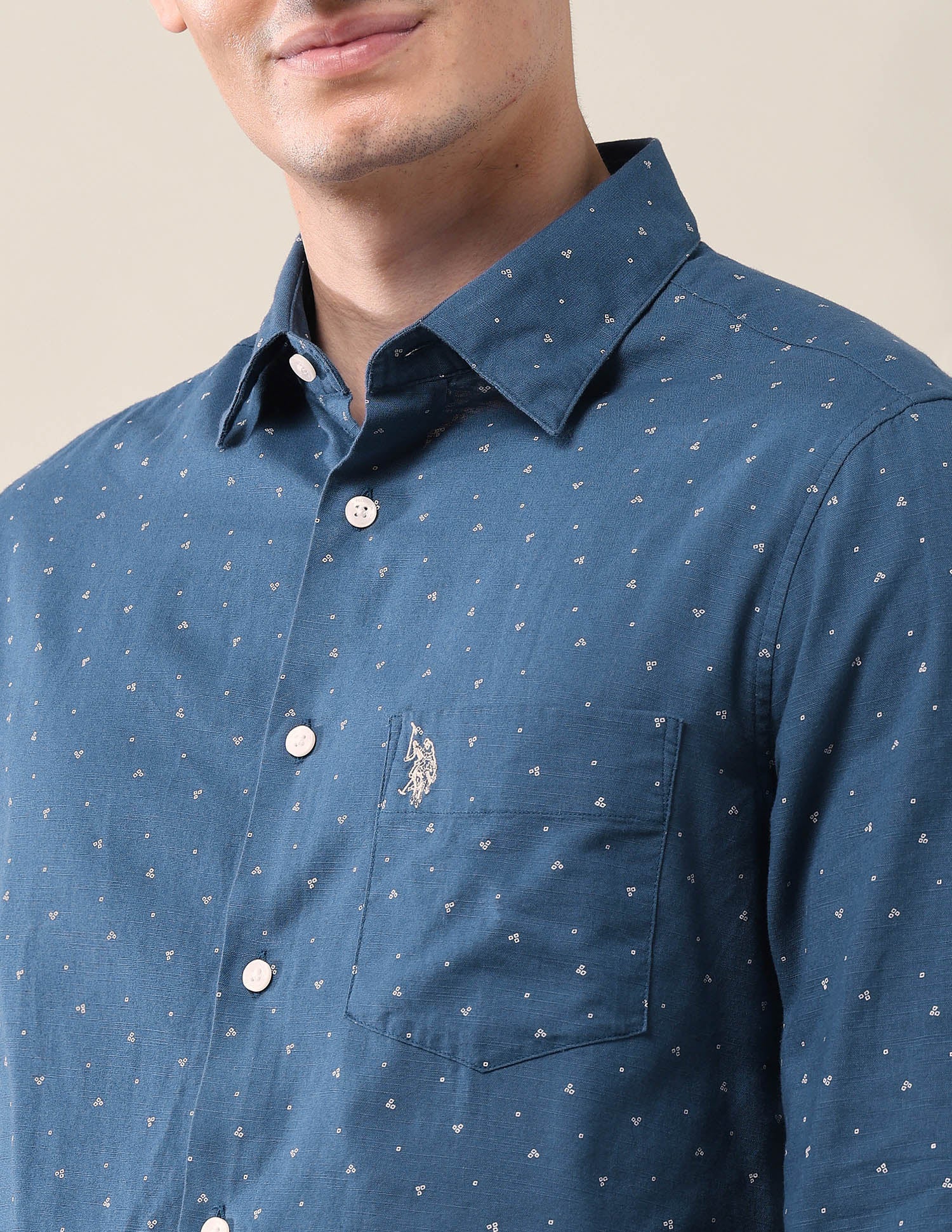 Geometric Tailored Fit Shirt Blue - U.S. POLO ASSN. | Large