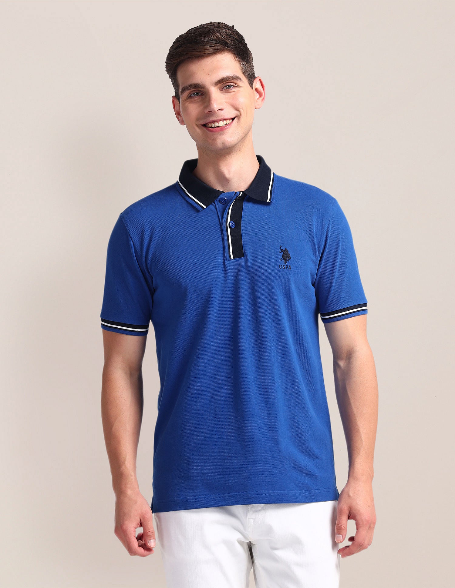 Contrast Collar Slim Polo Shirt Blue - U.S. Polo Assn. India | Large