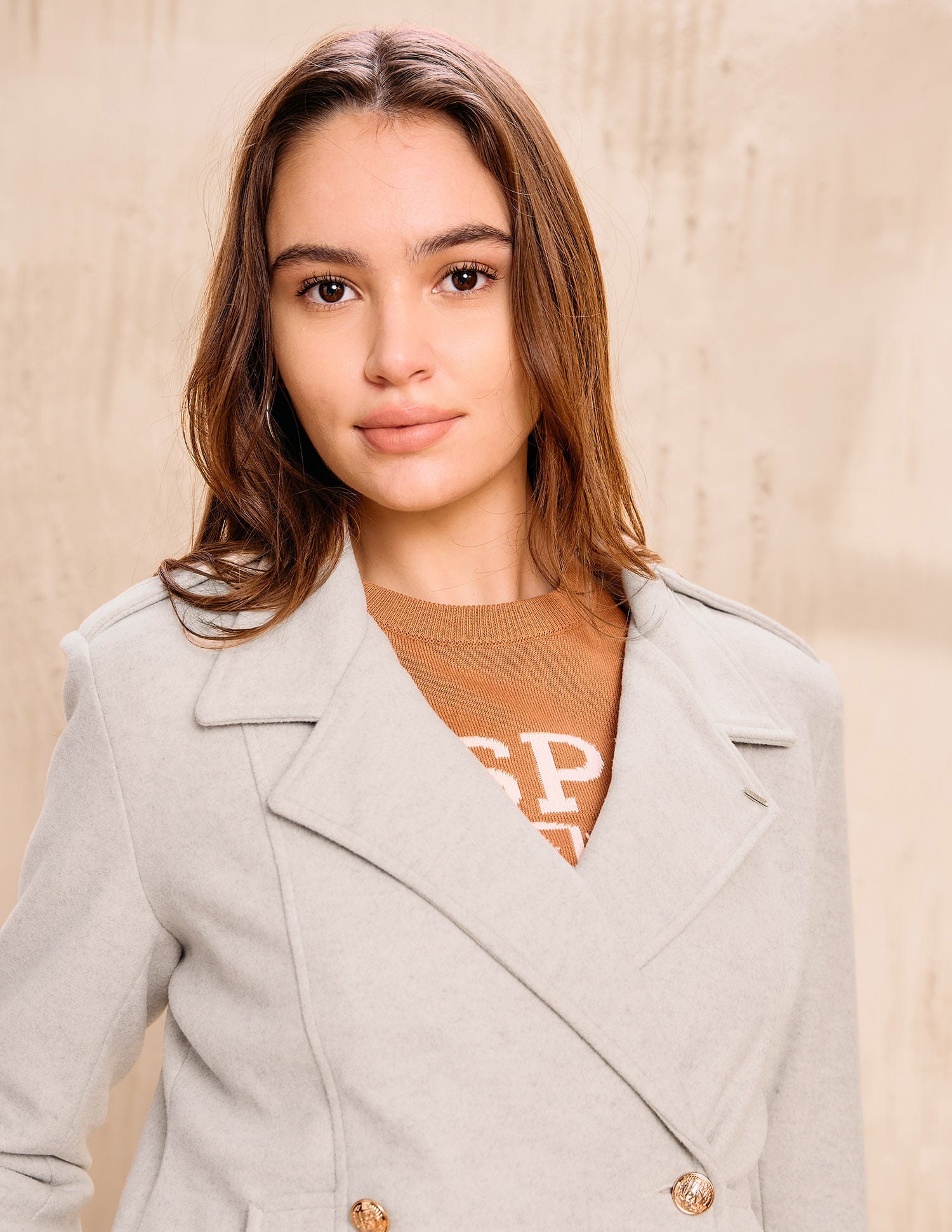 Solid Regular Fit Double Breasted Jacket Beige - U.S. POLO ASSN. | Large