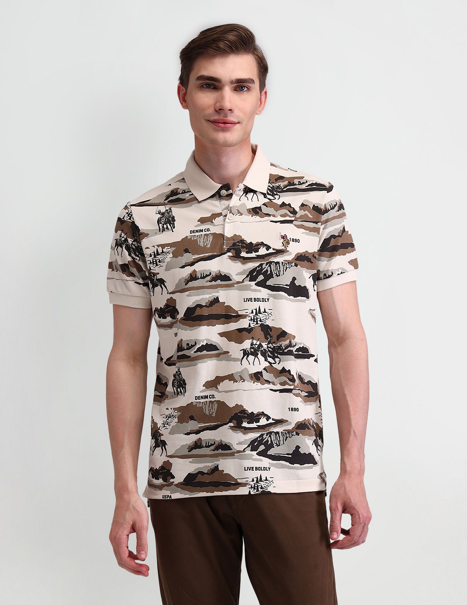 Graphic Printed Muscle Fit Polo Shirt Brown - U.S. Polo Assn. India | Large