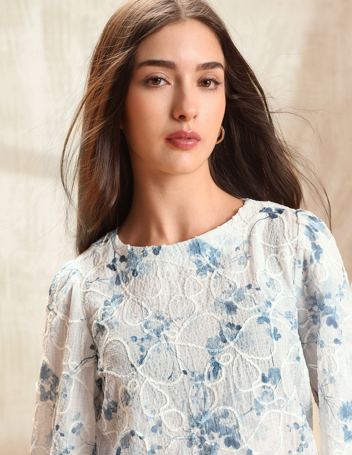 Floral Textured Top Blue - U.S. POLO ASSN. | Large