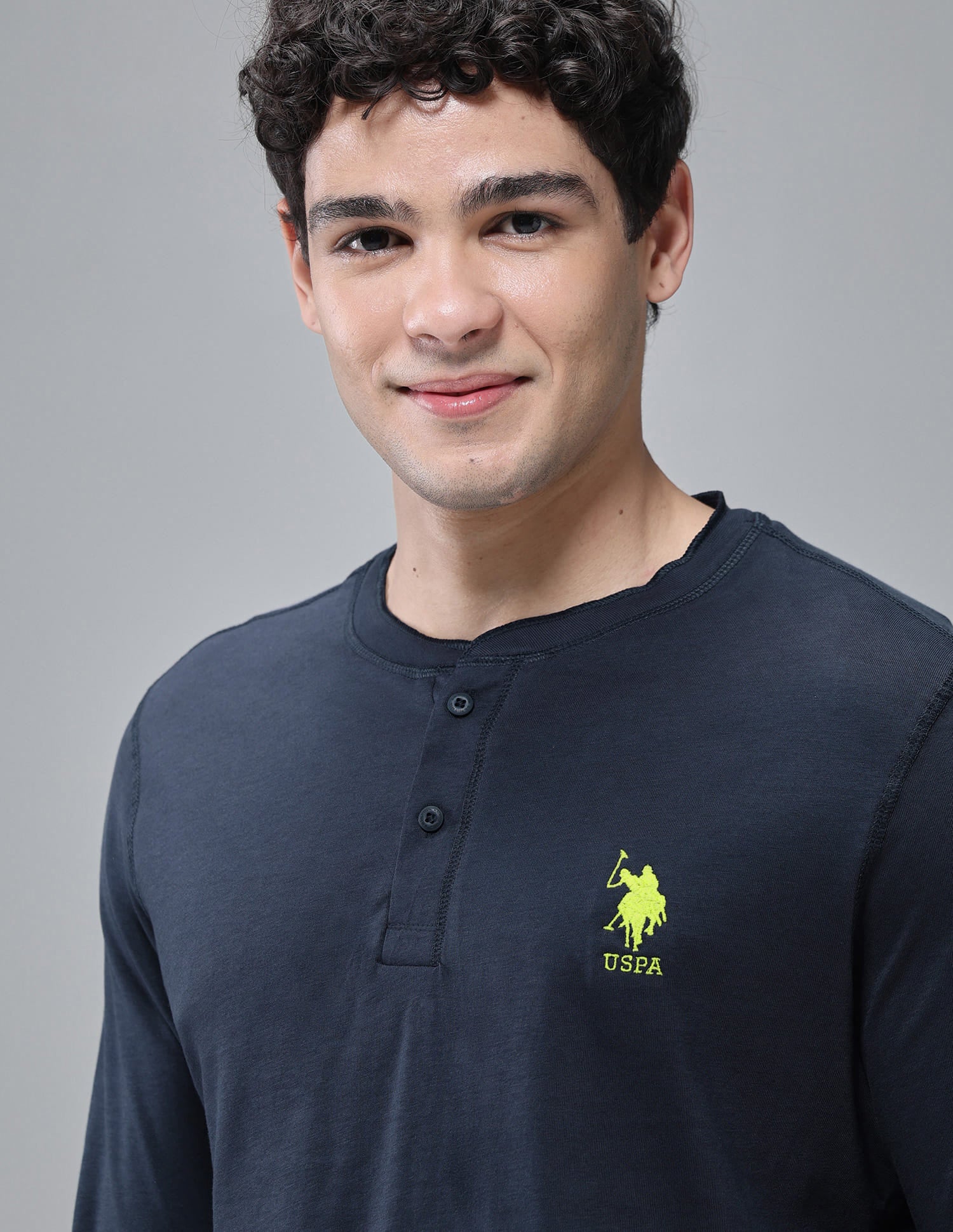 Comfort Fit Cotton I694 Henley Lounge T-Shirt - Pack Of 1 Navy - U.S. Polo Assn. India | Large