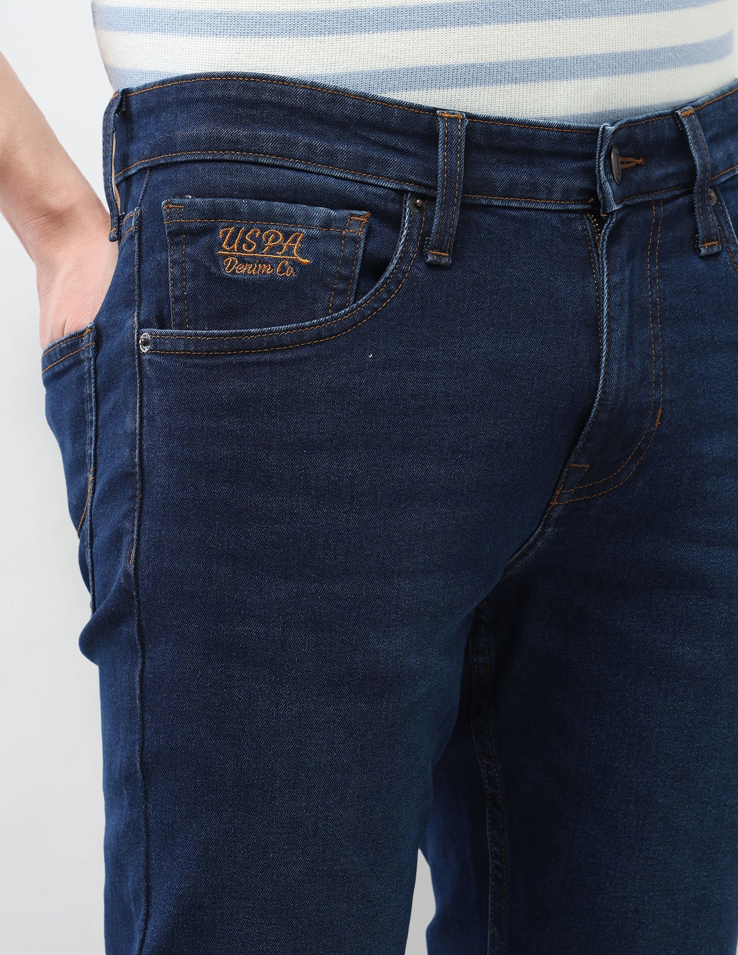 Brandon Slim Tapered Fit Blue Jeans Dark Blue - U.S. Polo Assn. India | Large