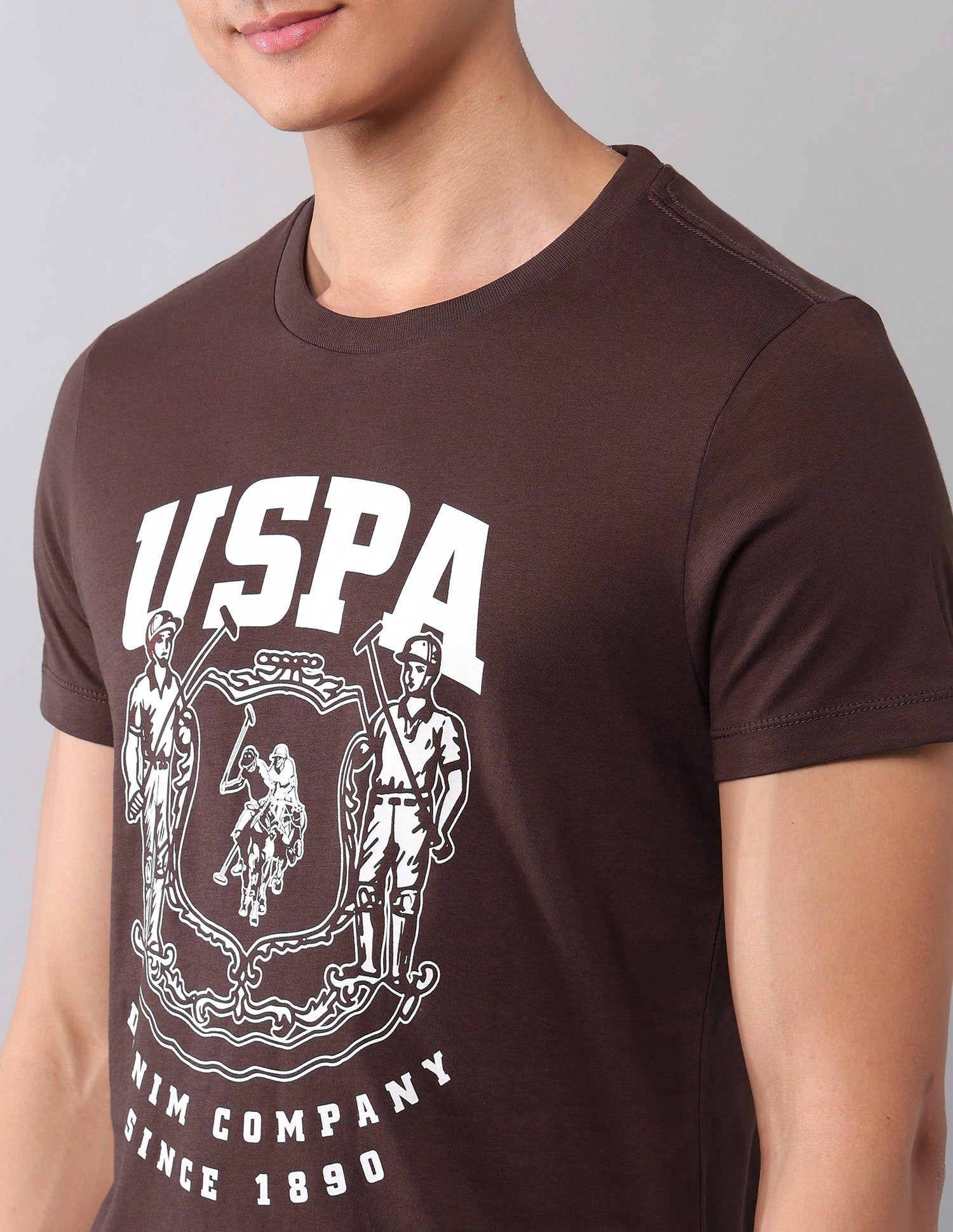 Brand Printed Muscle Fit T-Shirt Dark Brown - U.S. Polo Assn. India | Large