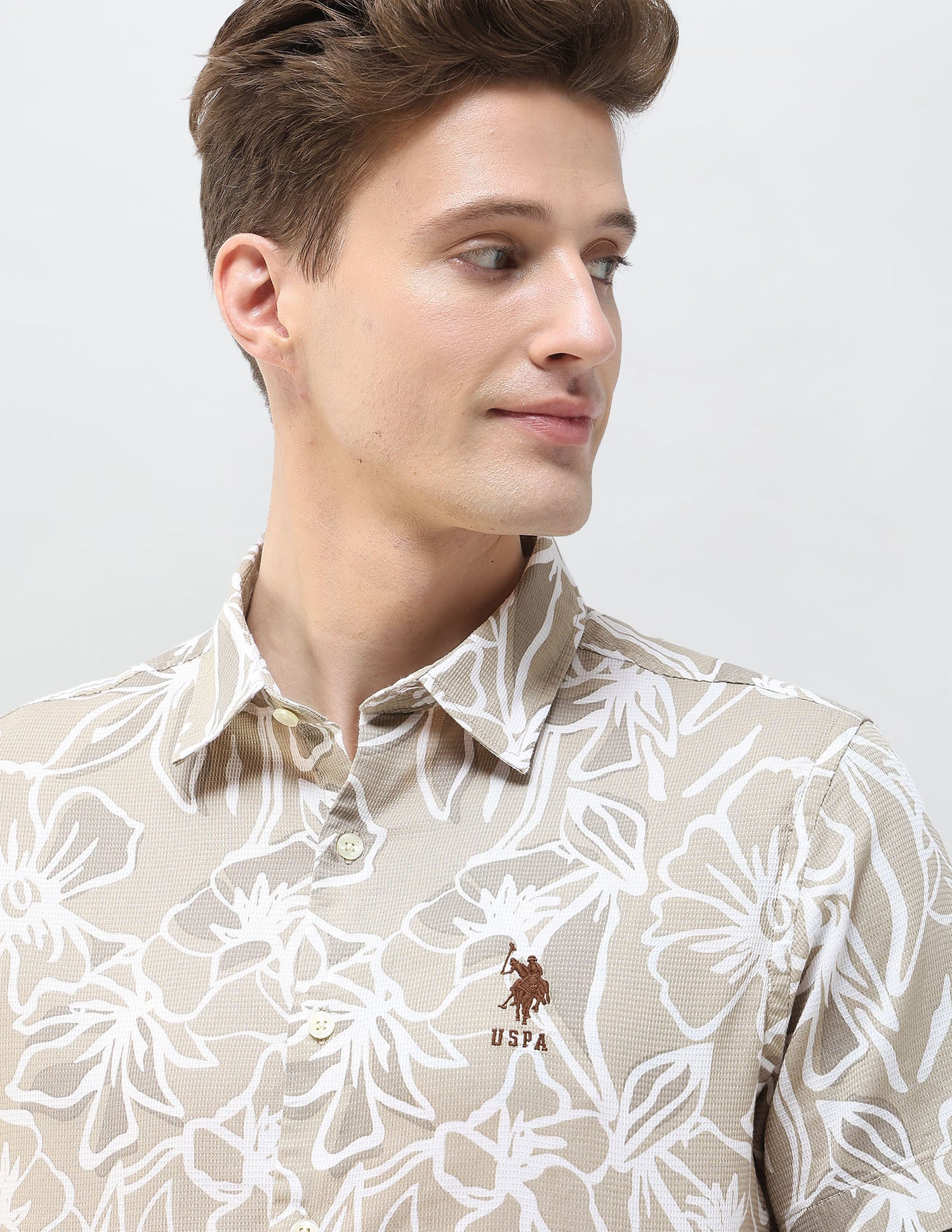 Floral Printed Summer House Shirt Khaki - U.S. Polo Assn. India | Large