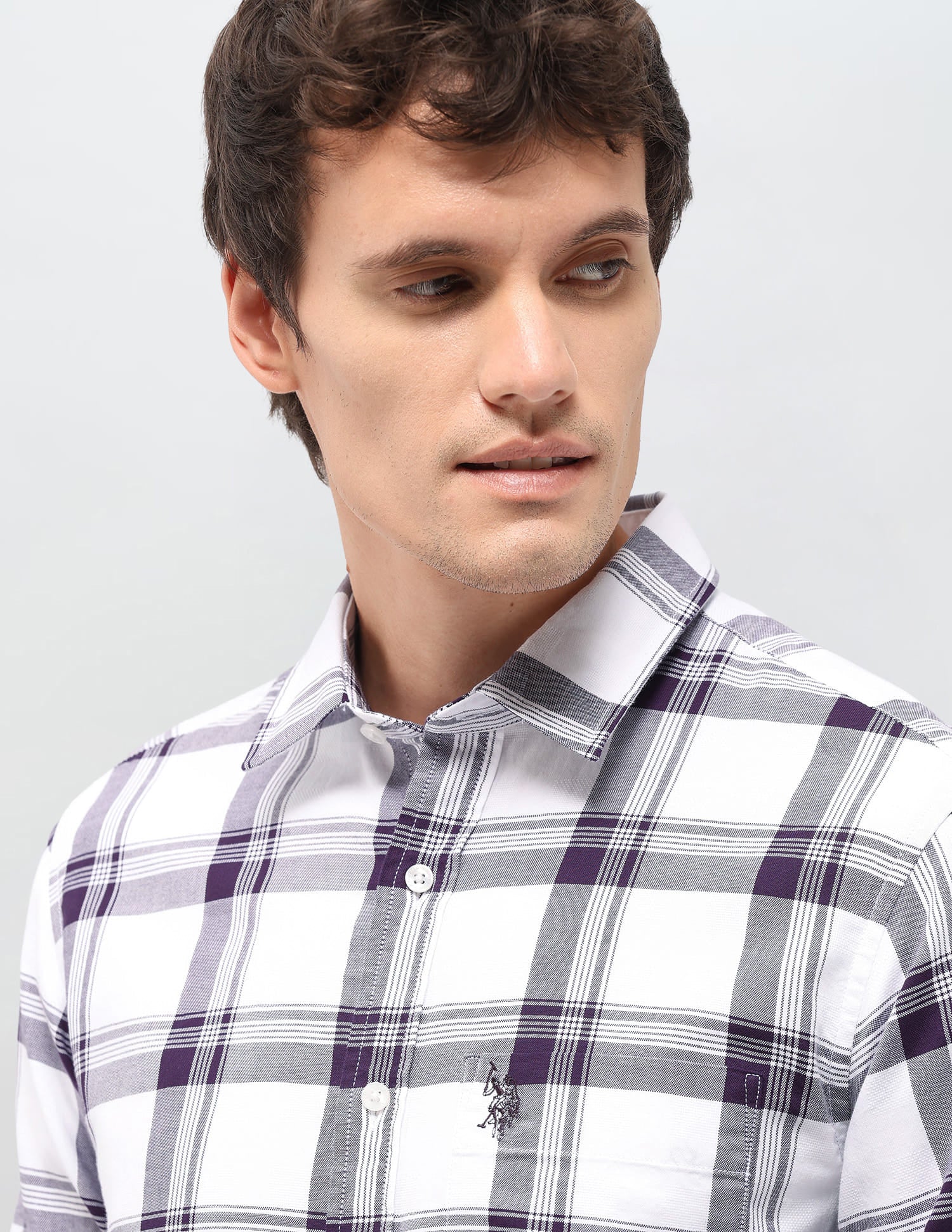 Plaid Checked Tailored Fit Shirt Purple - U.S. Polo Assn. India | Large