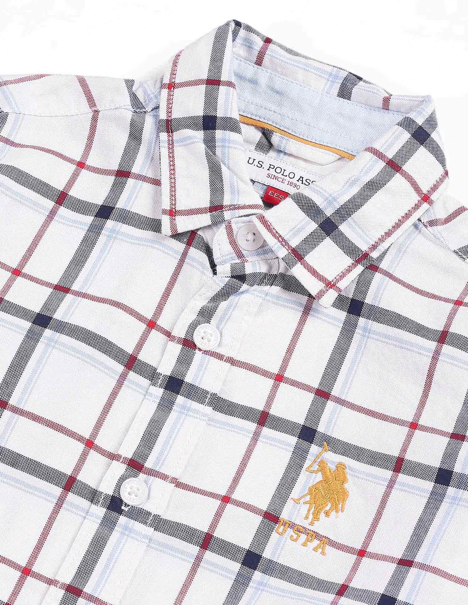 Boys Tartan Check Cotton Shirt White - U.S. Polo Assn. India | Large