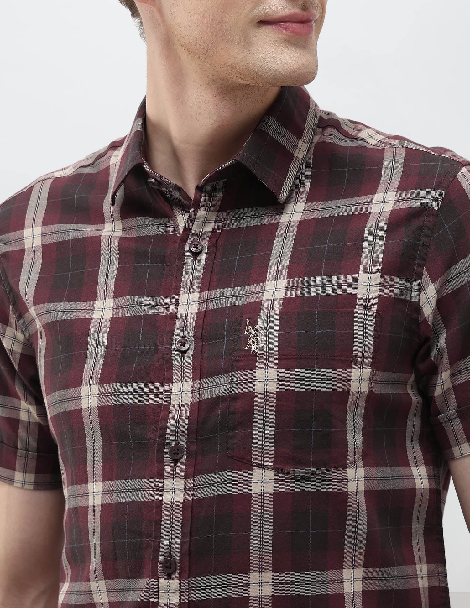 Plaid Checked Tailored Fit Shirt Maroon - U.S. Polo Assn. India | Large