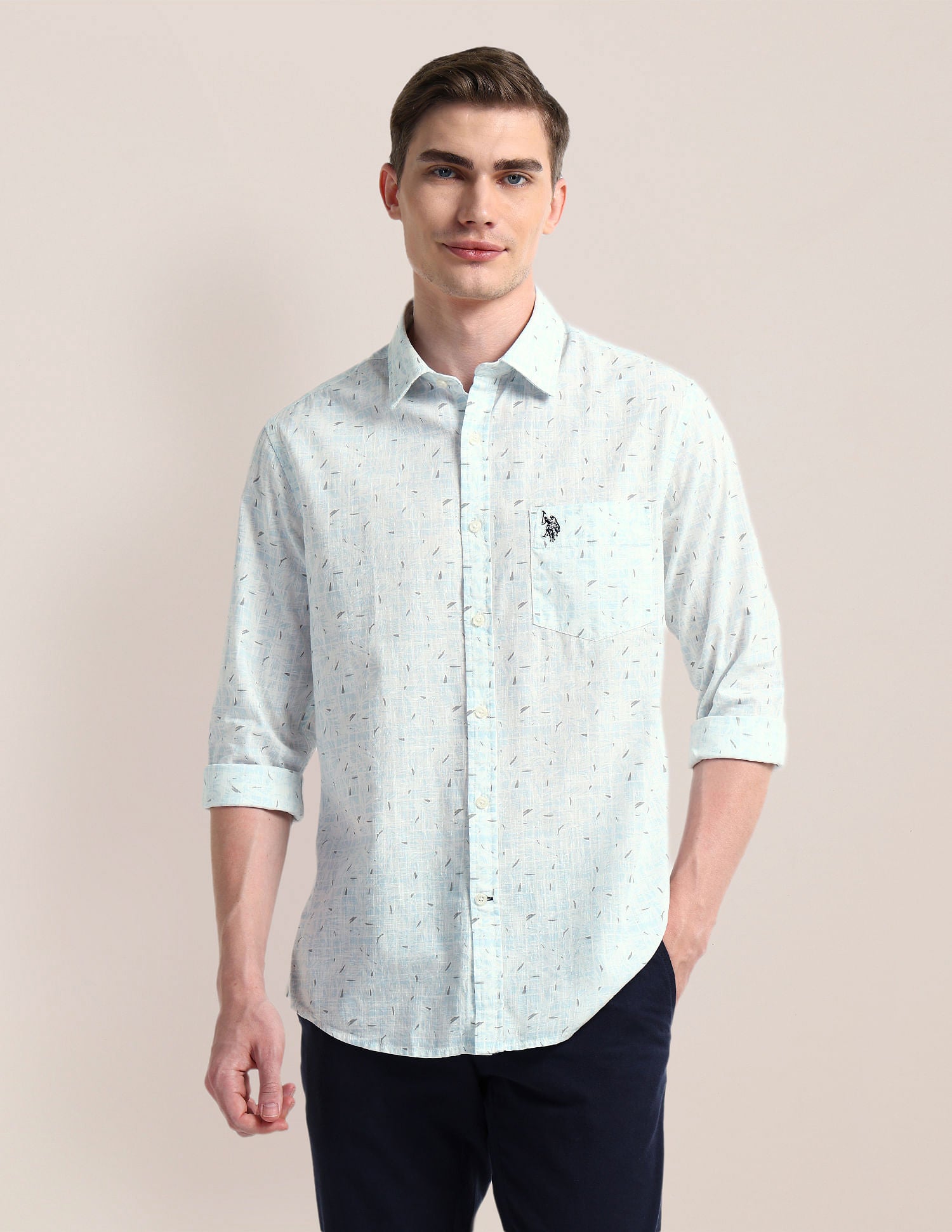 Cutaway Collar Premium Cotton Shirt Blue - U.S. Polo Assn. India | Large