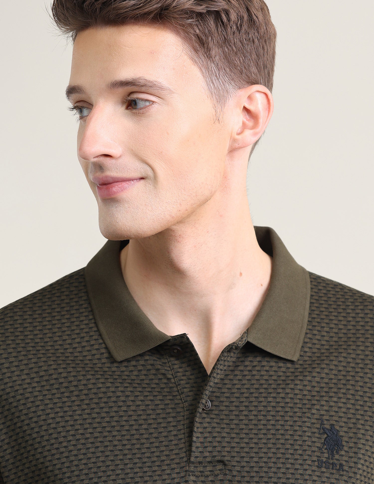 Geometric Printed Slim Fit Polo Shirt Olive - U.S. Polo Assn. India | Large