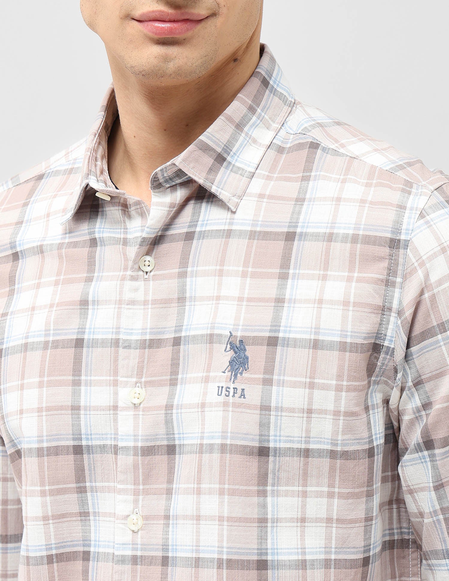 Regular Fit Tartan Checked Shirt Cream - U.S. POLO ASSN. | Large