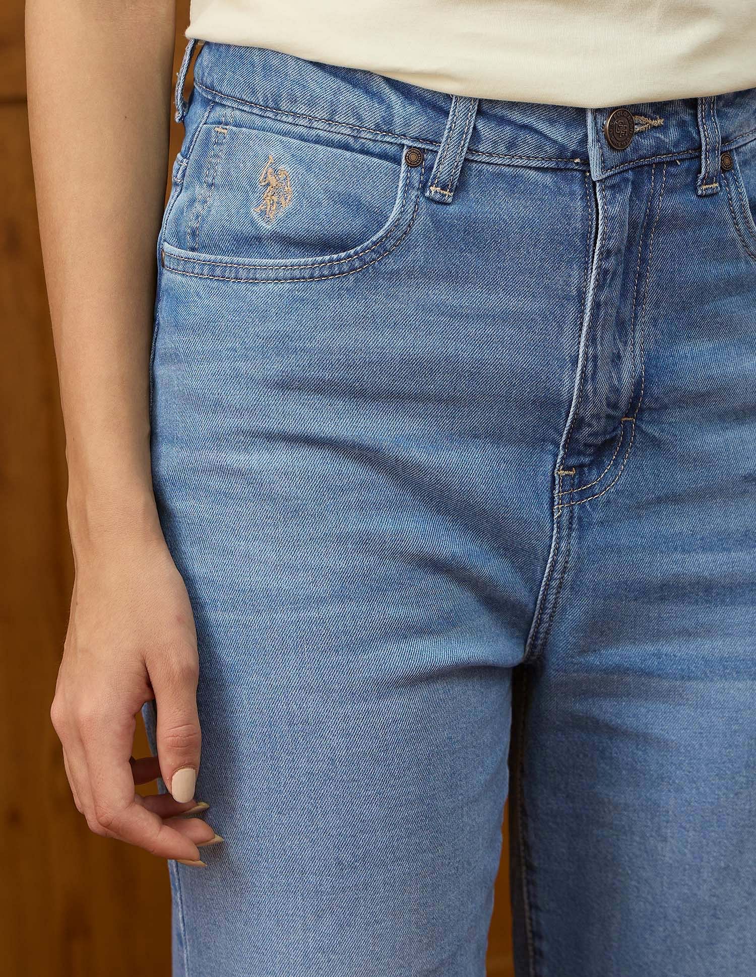 High Rise Straight Fit Jeans Mid Blue - U.S. POLO ASSN. | Large