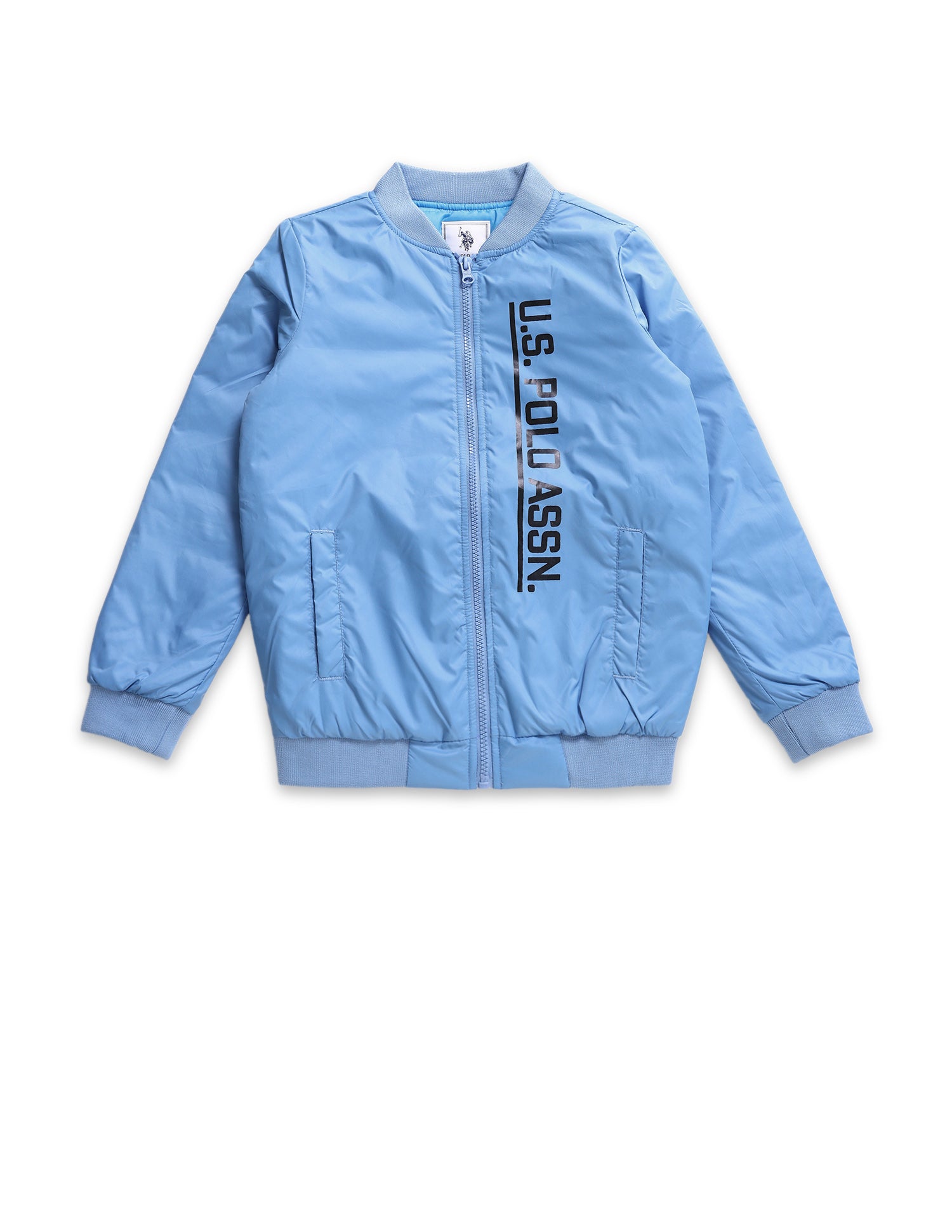 Boys Light Blue Stand Collar Solid Bomber Jacket Light Blue - U.S. POLO ASSN. | Large
